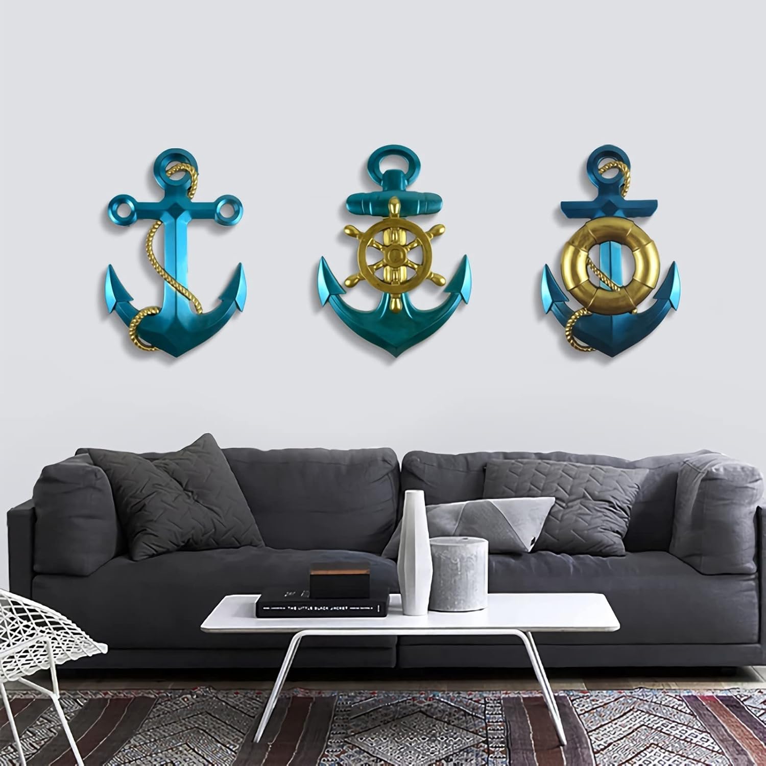 Moldes de resina de anclaje, moldes de silicona para anclajes de barco con timón, moldes de silicona epoxi de resina 3D para decoración de colgar en