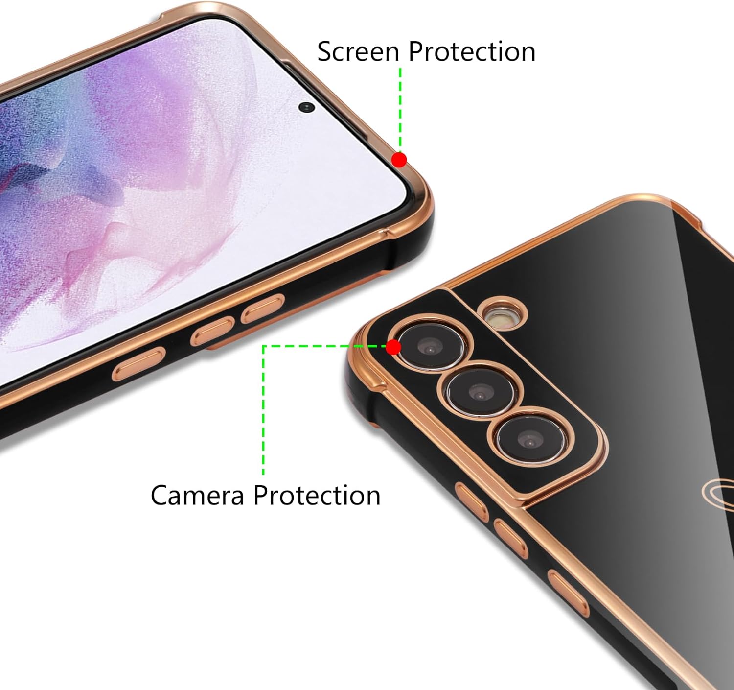 ZTOFERA Funda diseñada para Samsung Galaxy S21 Plus 5G, bonito borde chapado con patrón de corazones de amor con protección para lente de cámara,