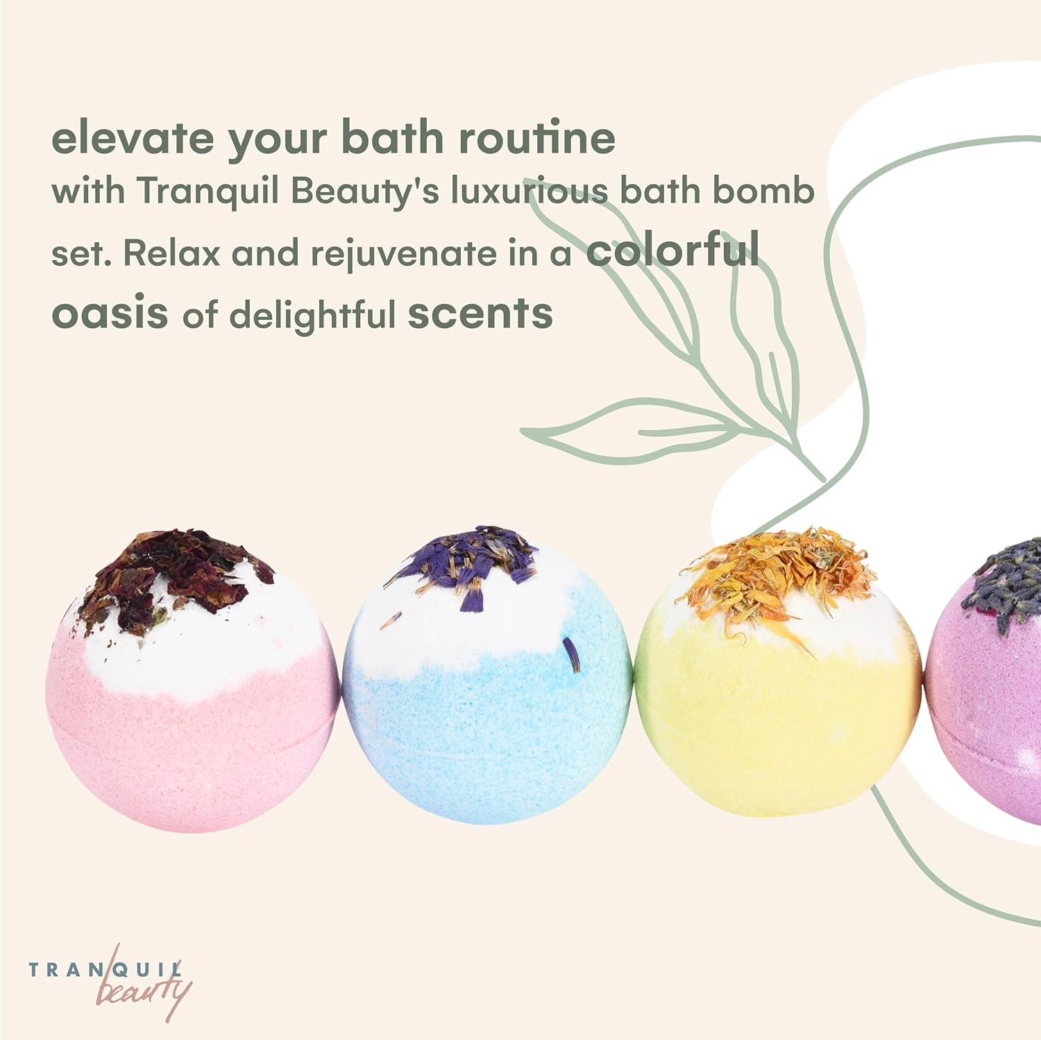 BathBomb_Mandarin by TranquilBeauty – Bomba de baño para adultos, mujeres y niños – Golosinas relajantes e ingredientes de grado de spa – Juego de 4