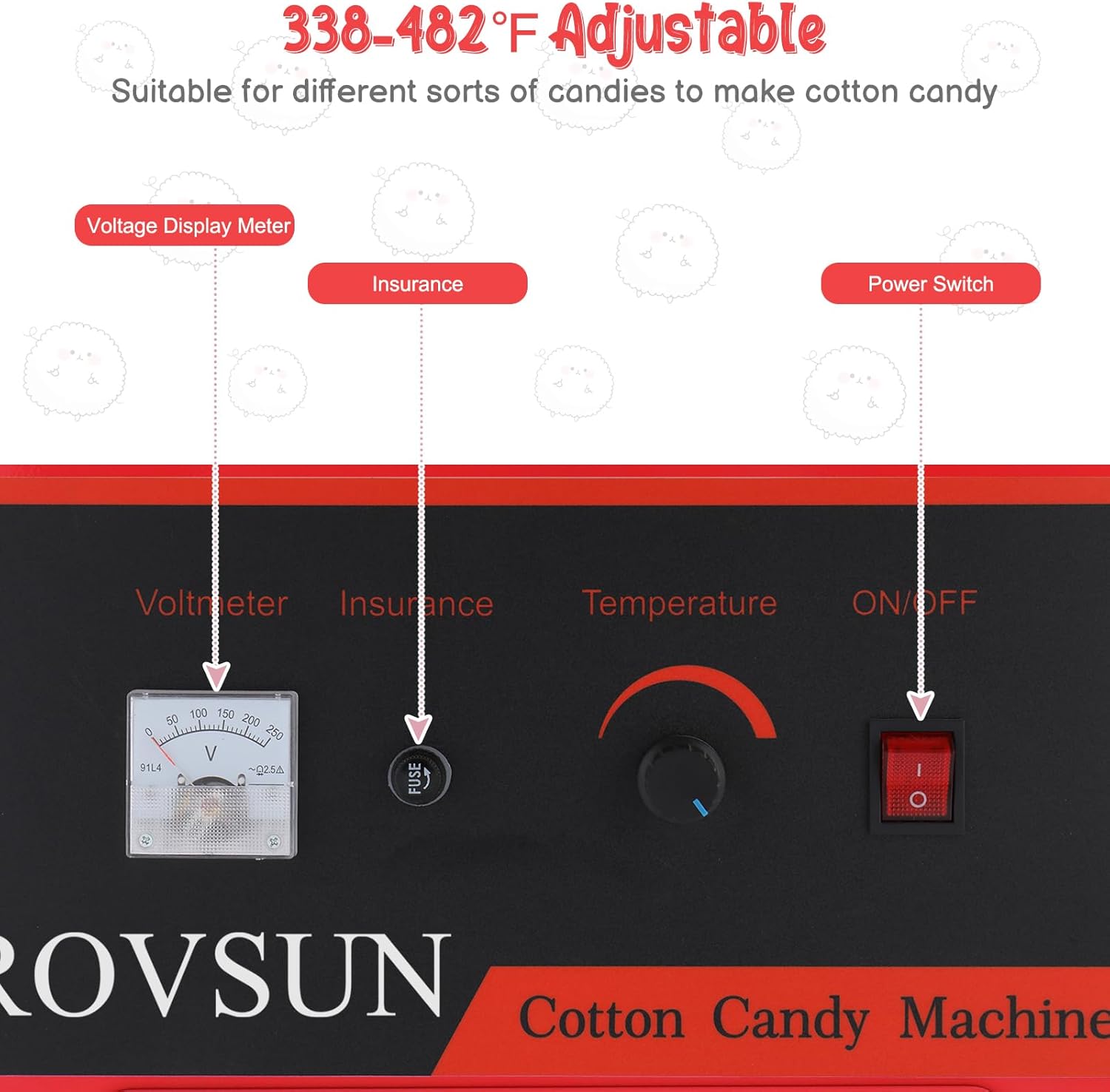 ROVSUN Máquina comercial de algodón de azúcar de 21 pulgadas, máquina eléctrica de algodón de azúcar con cuenco de acero inoxidable, cuchara de