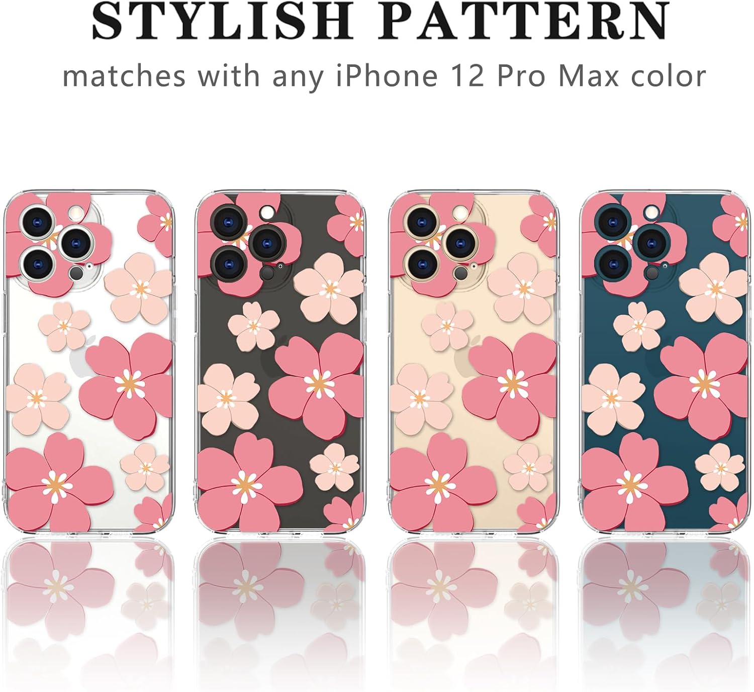 Funda compatible con iPhone 12 Pro Max, bonito diseño floral transparente para niñas y mujeres, TPU suave a prueba de golpes, protector femenino