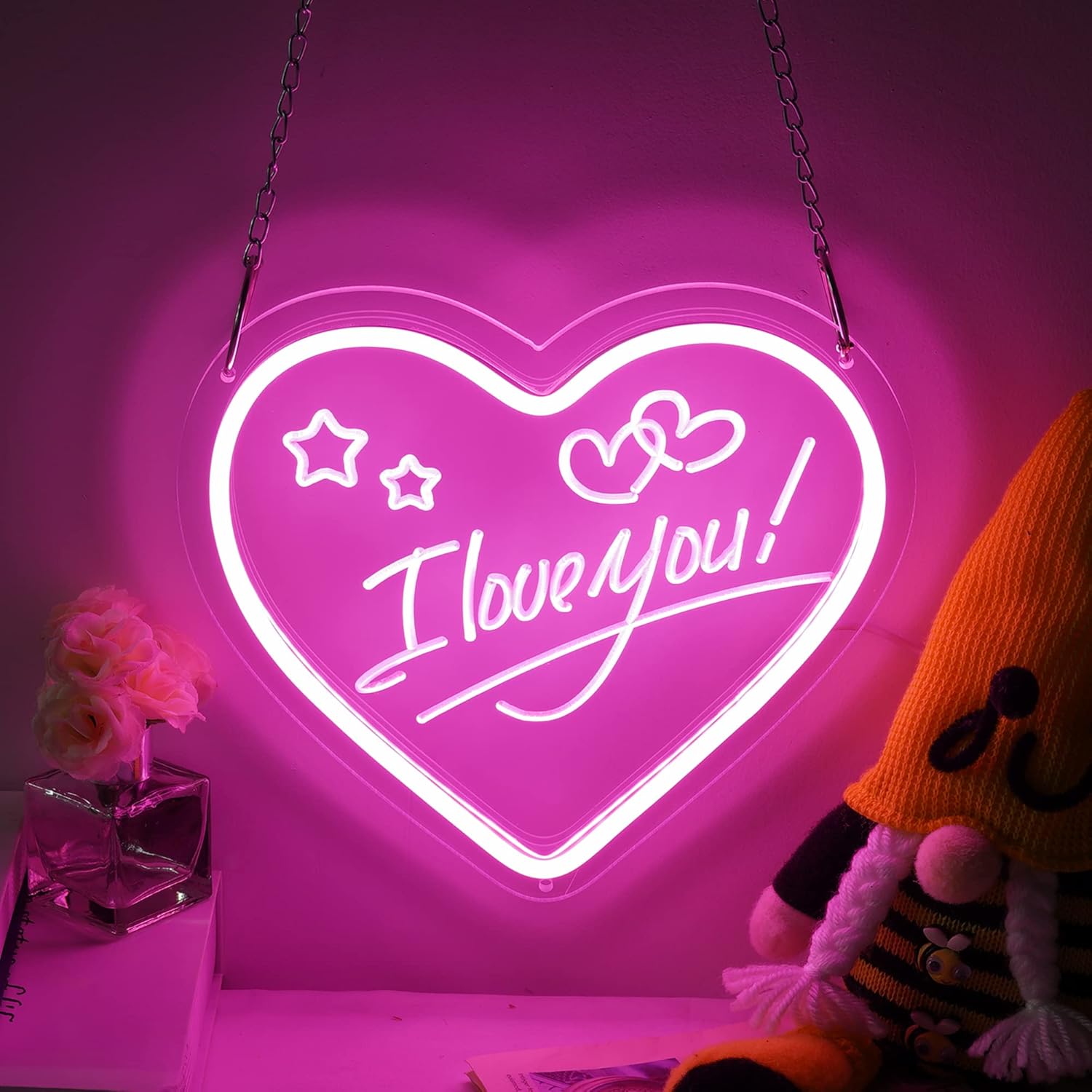 Letrero de neón con texto en inglés “I Love You” para decoración de eventos, letrero de luz de neón LED para patio, jardín, hogar, decoración de