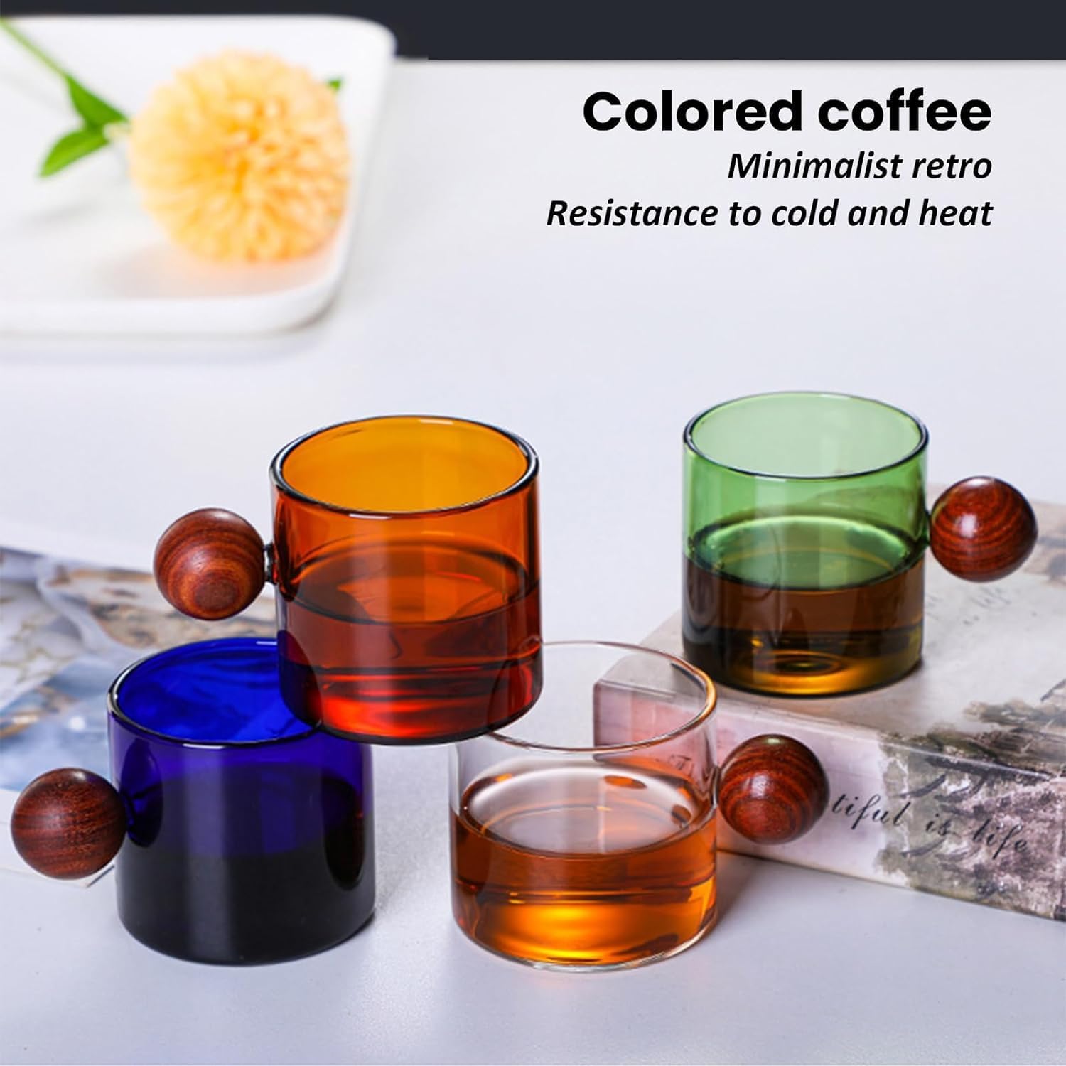 Tazas de espresso (paquete de 4) tazas de café expreso transparentes de 4 onzas para máquinas de espresso, aptos para microondas (4 colores)