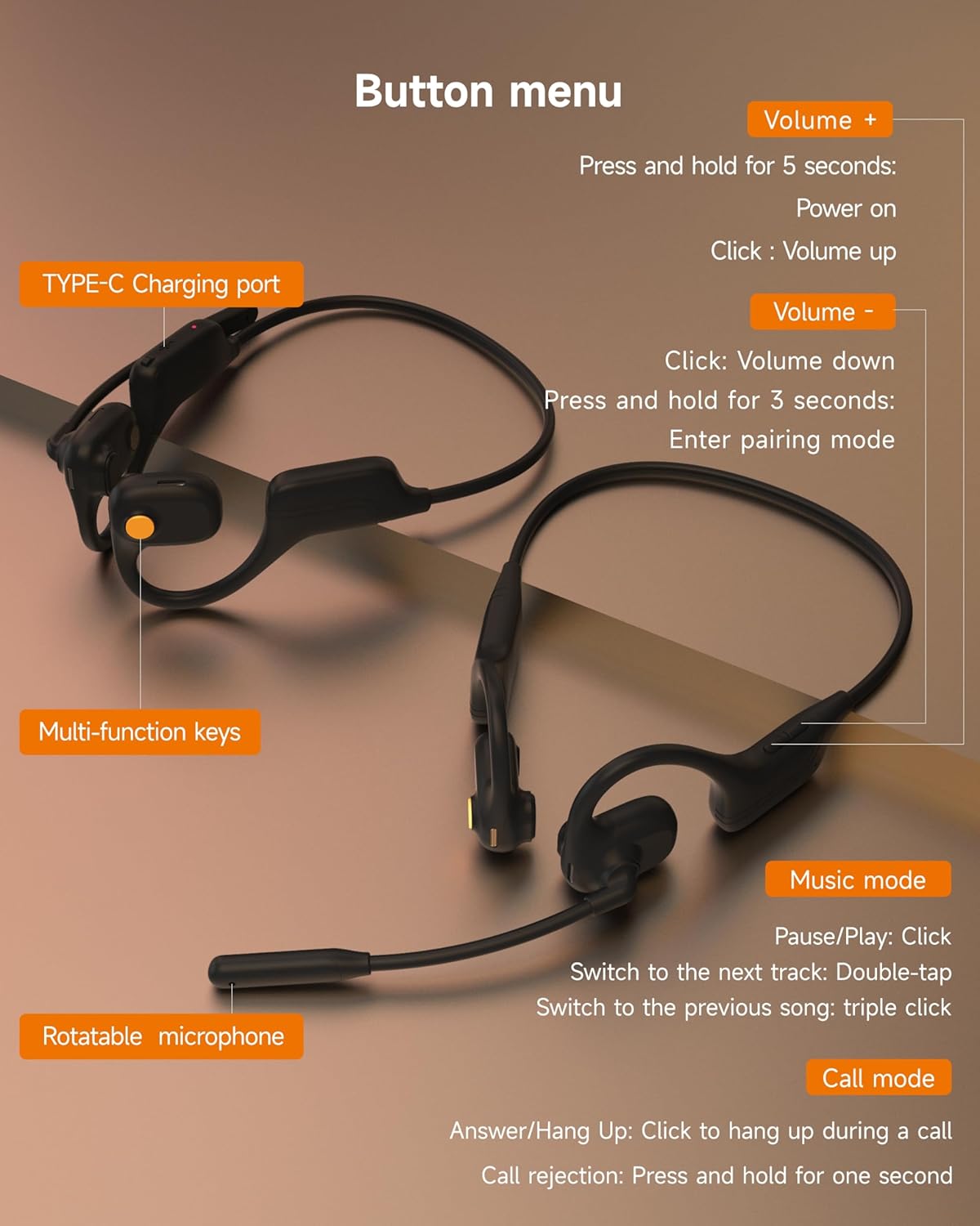 IFECCO – Auriculares de conducción de oído abierto con micrófono, auriculares Bluetooth 5.3 con micrófono de cancelación de ruido, auriculares