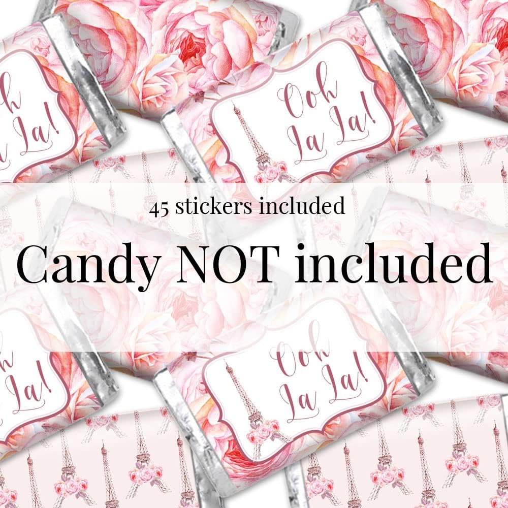 Ooh La La Acuarela Floral París Cumpleaños Mini Chocolate Candy Bar Envolturas para Niños, 45 etiquetas envolventes de 1.4 x 2.6 pulgadas por