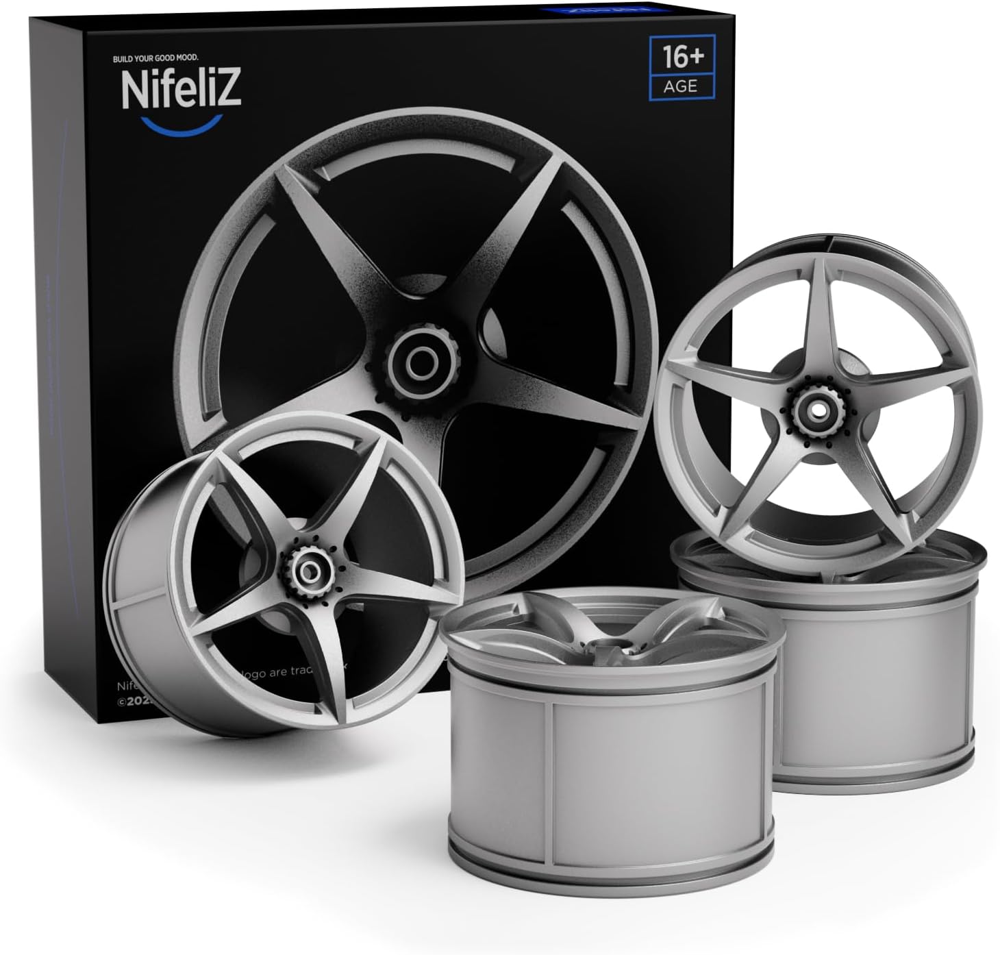 Nifeliz LF – Juego de 4 cubos de rueda pintados, elegantes cubos de rueda para kits de modelos de coche a escala 18