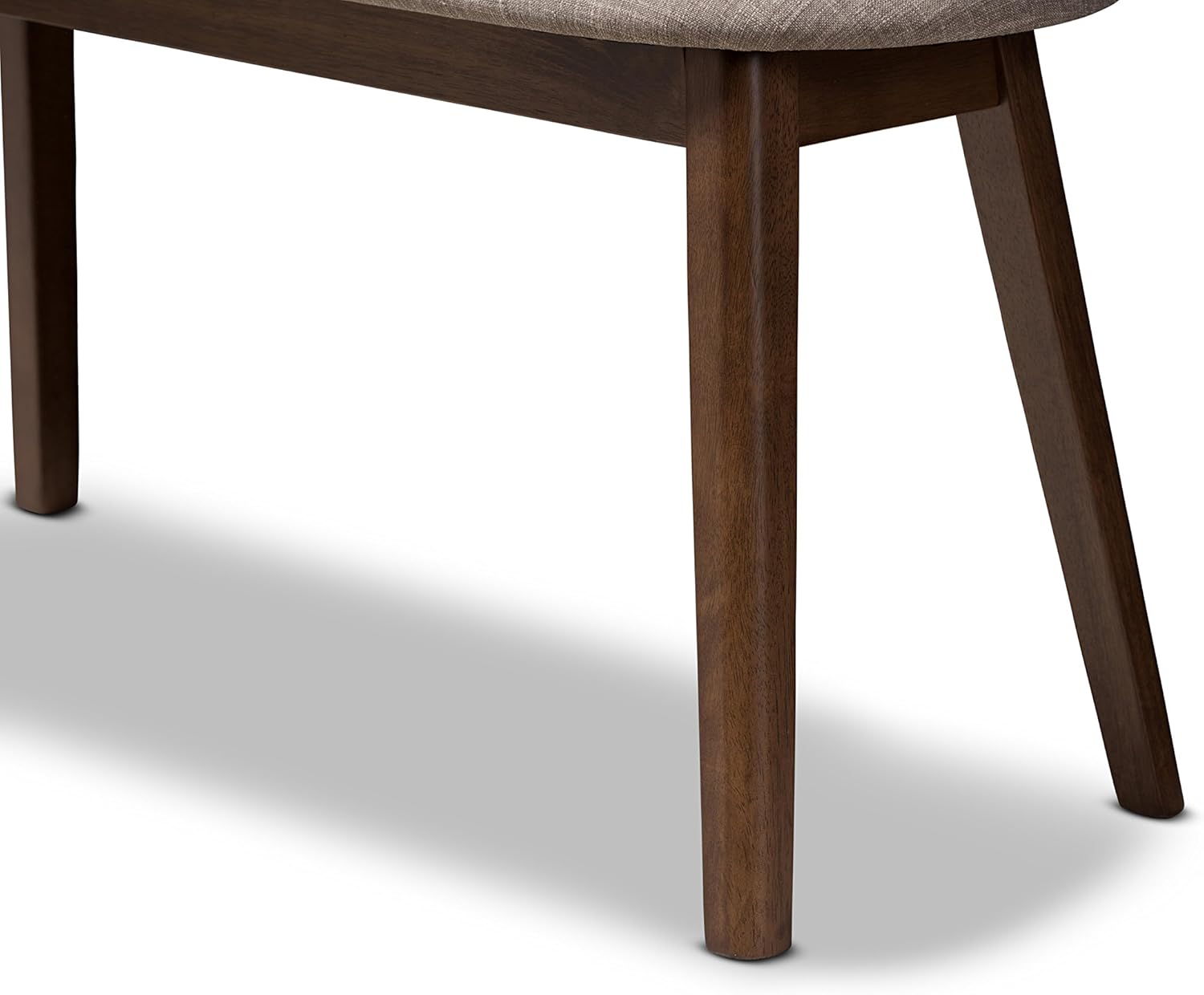 Baxton Studio Easton Mid-Century – Banco de madera tapizado de tela gris claro con acabado de nogal