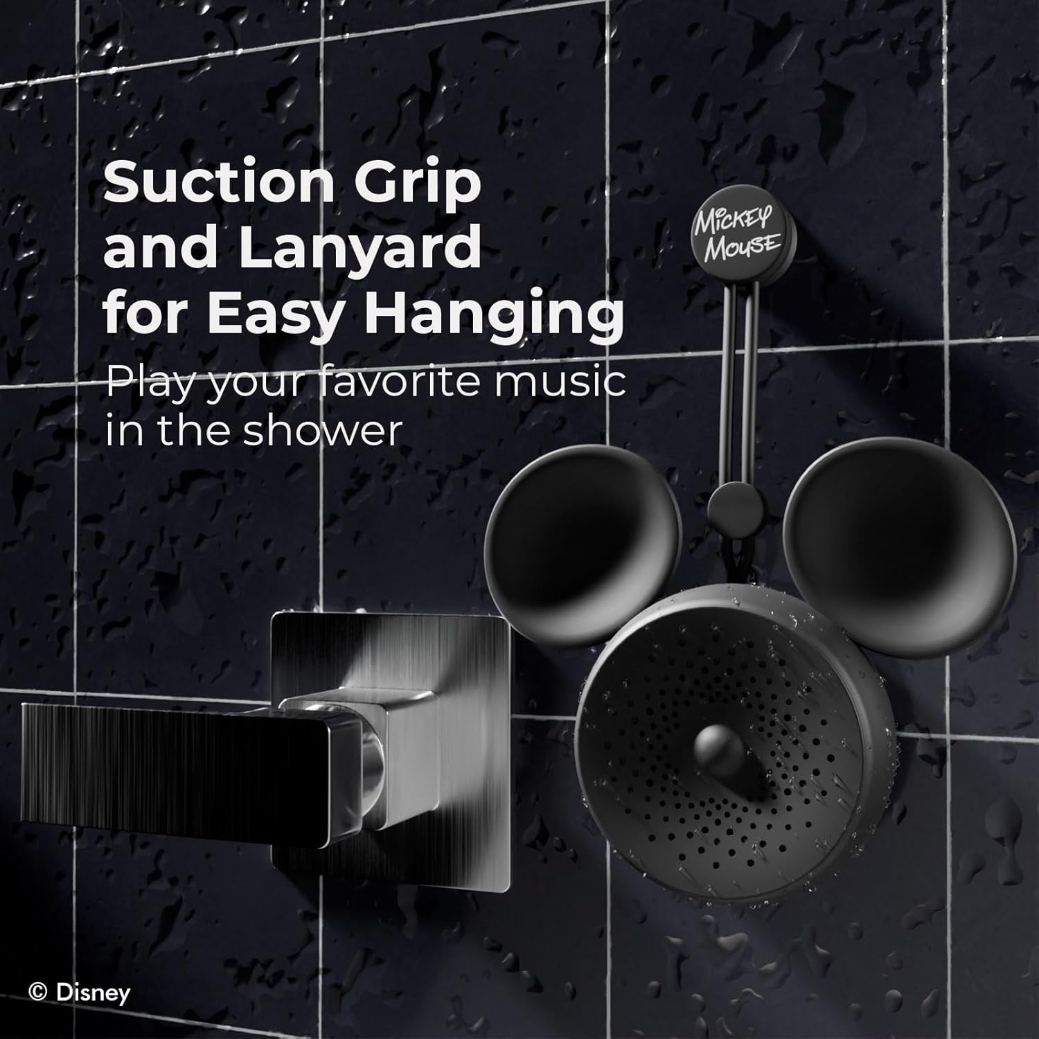 Disney Mickey Mouse Ears – Altavoz de ducha Bluetooth con ventosa – Altavoz resistente al agua con clasificación IPX4 de Disney para ducha, baños,