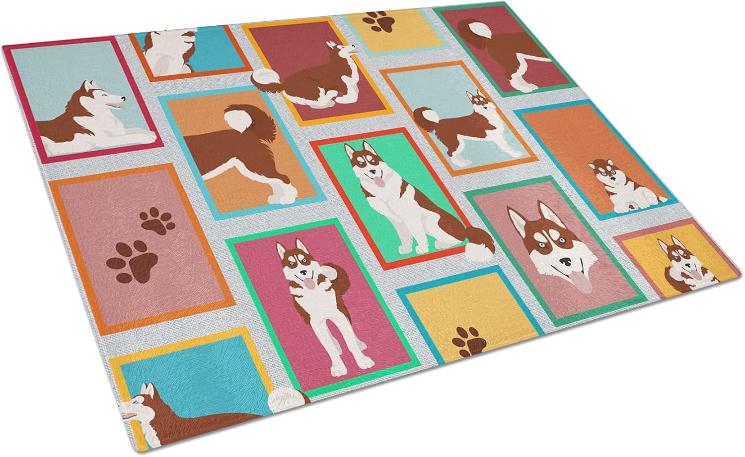 Caroline’s Treasures MLM1160LCB Lots of Red Siberian Husky Glass Cutting Board Large Decorative Tempered Glass Kitchen Cutting and Serving Board
