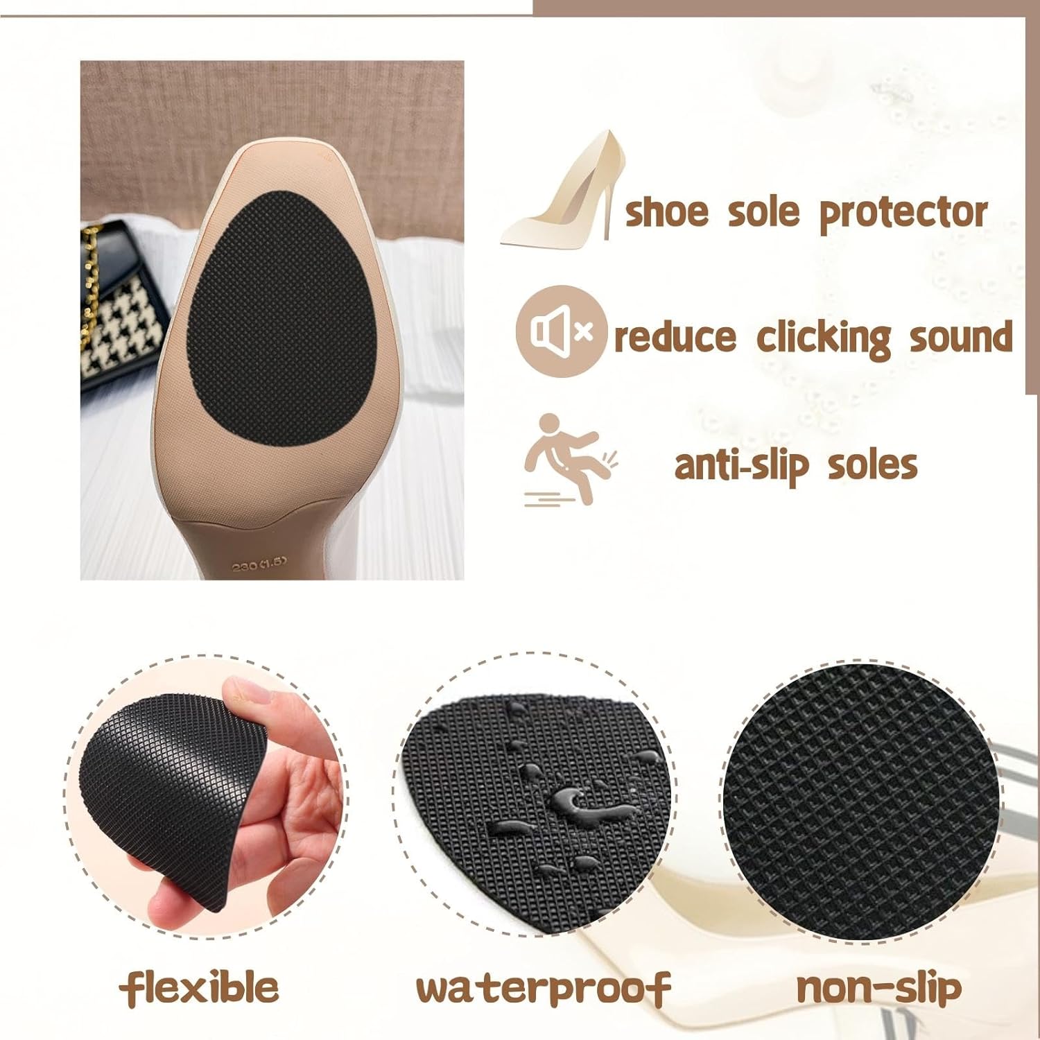 Almohadillas antideslizantes para zapatos, protectores de suela de zapatos para la parte inferior de los zapatos, 6 suelas antideslizantes para