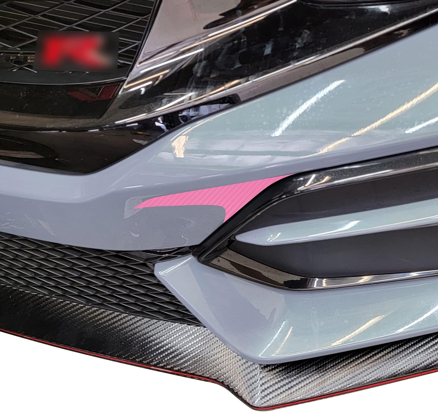 Gomu Adhesivo de vinilo para parachoques delantero, compatible con Honda Civic Sedan Coupe SI Hatchback Type R 2016-2020, fibra de carbono rosa