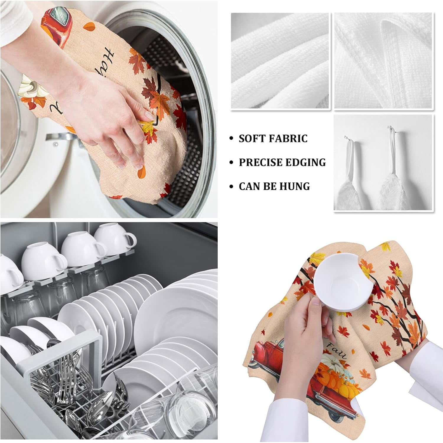 ZEREAA Paquete de 2 toallas de cocina otoñales, hojas de arce, calabazas, rojas, para cocina, ultra suaves, absorbentes, juego de toallas de cocina