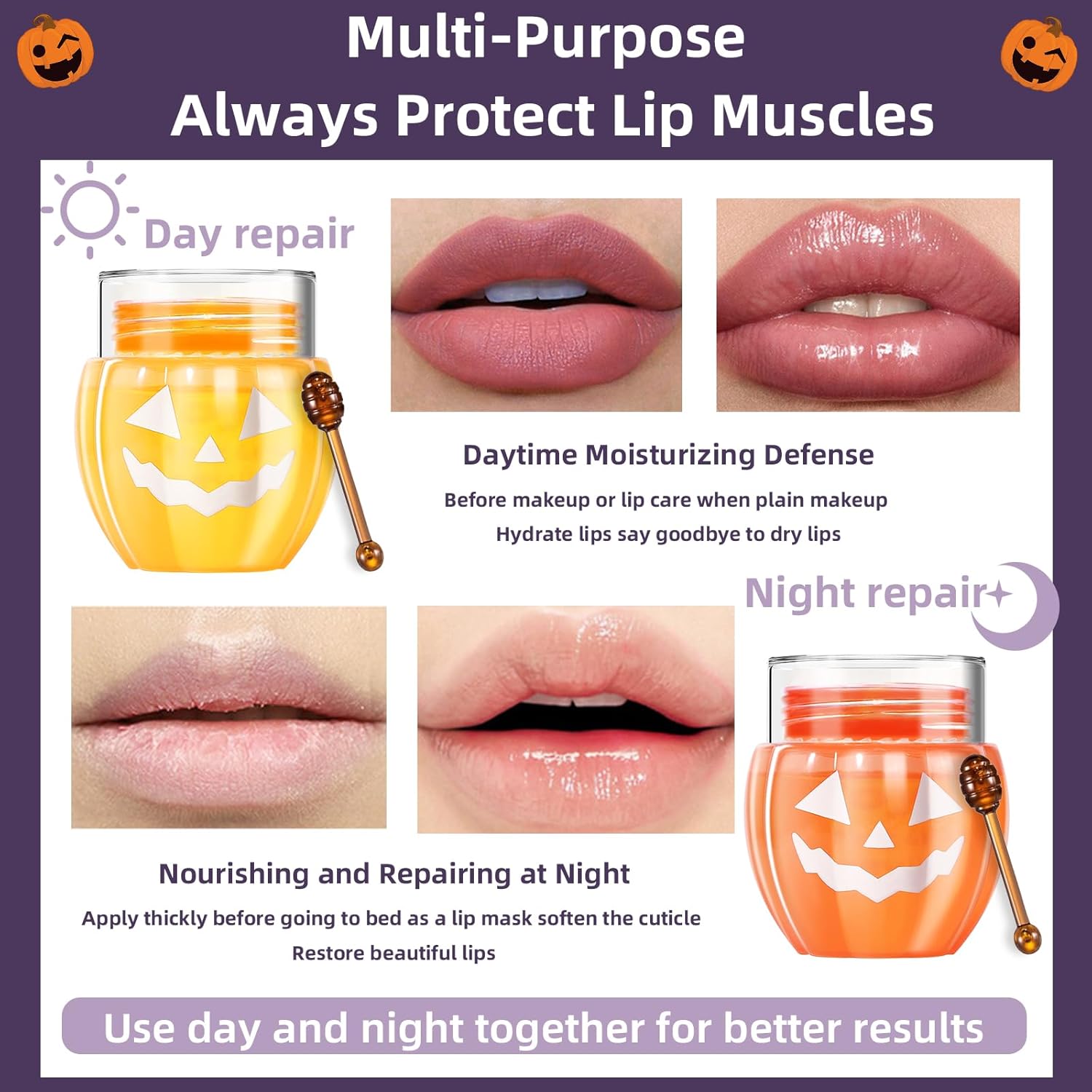 2 unidades de bálsamo de abejas bálsamo labial Honey Pot, miel y calabaza día y noche reparador de labios para dormir, hidratante prevención