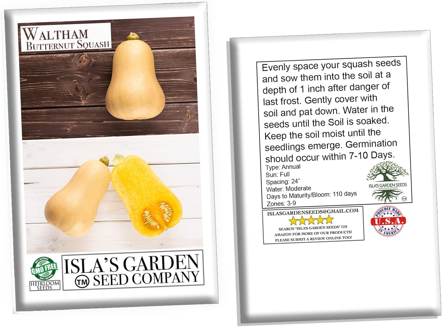 Waltham – Semillas de calabaza de invierno Butternut para plantar, más de 50 semillas tradicionales por paquete, semillas de jardín de Isla