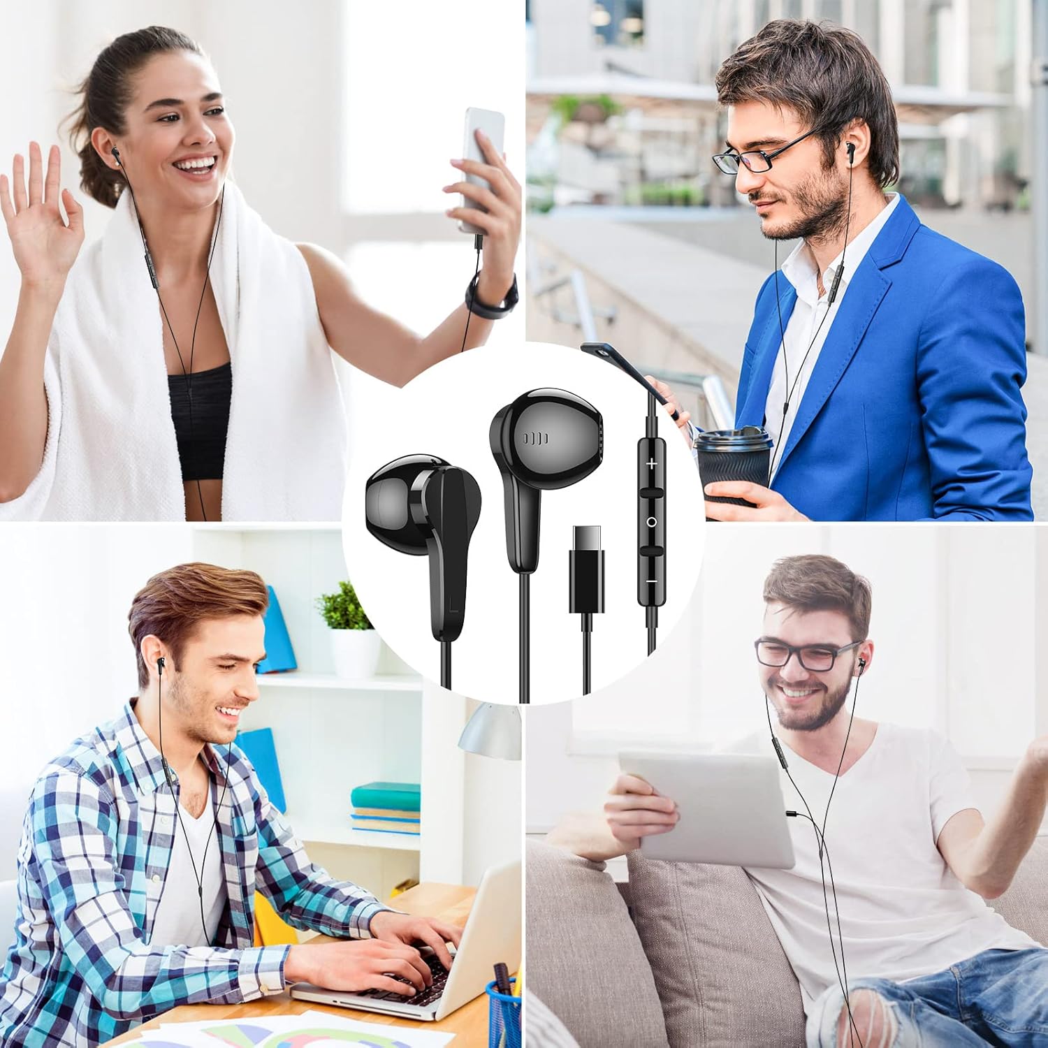 Auriculares USB C para Samsung S24 Ultra S23 Fe S22+, auriculares tipo C con micrófono, control de volumen estéreo de alta fidelidad, magnético en