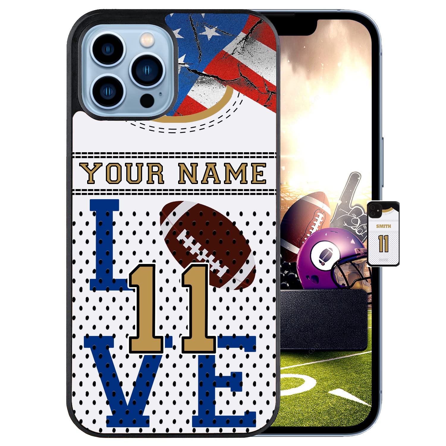 Personalized Name Number Custom American Football Jersey America Flag Design Rubber Cover Phone Case for Samsung Galaxy A53