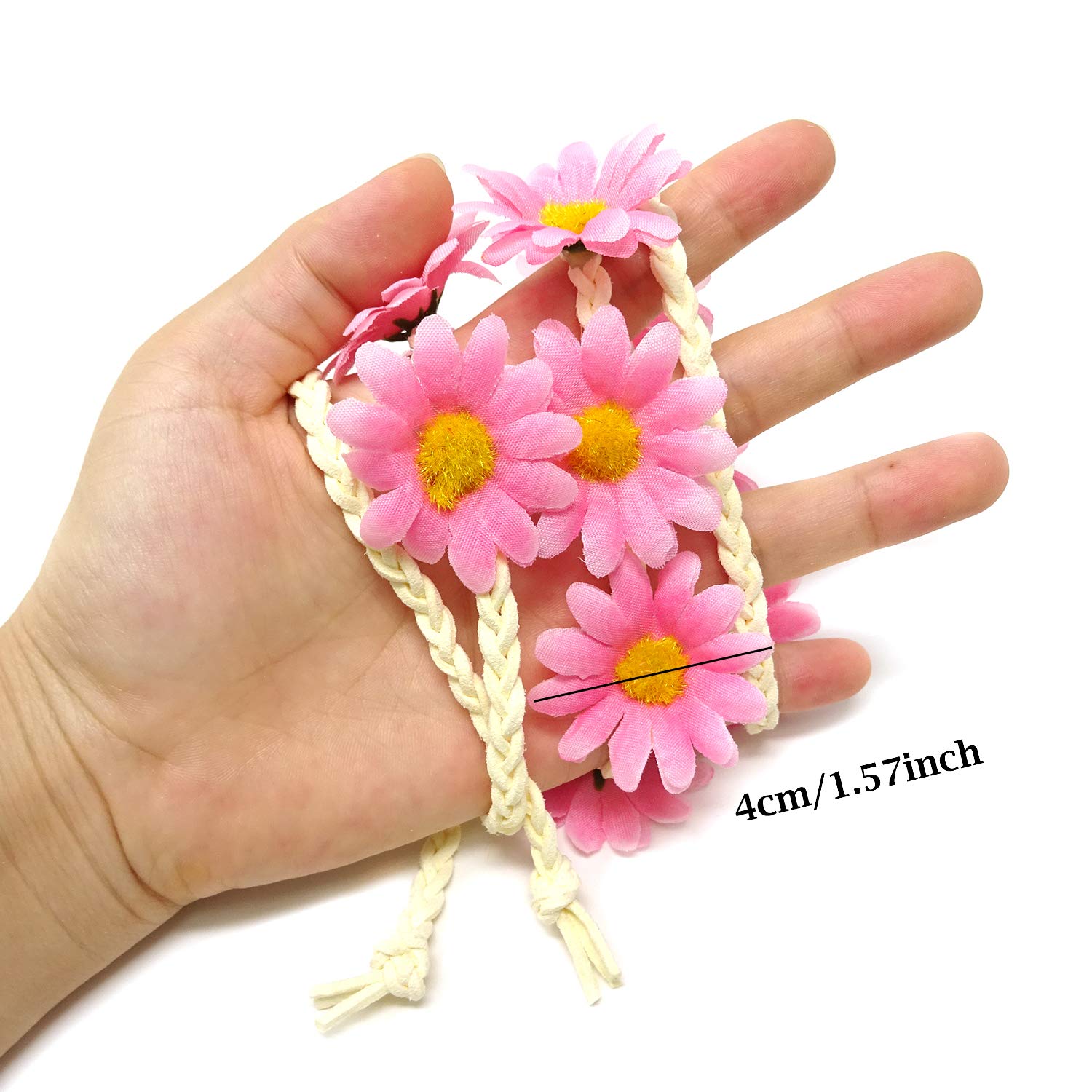 Honbay Diadema floral de moda, 2 unidades, diseño de margaritas, corona de pelo para festival, diadema nupcial (rosa + azul)