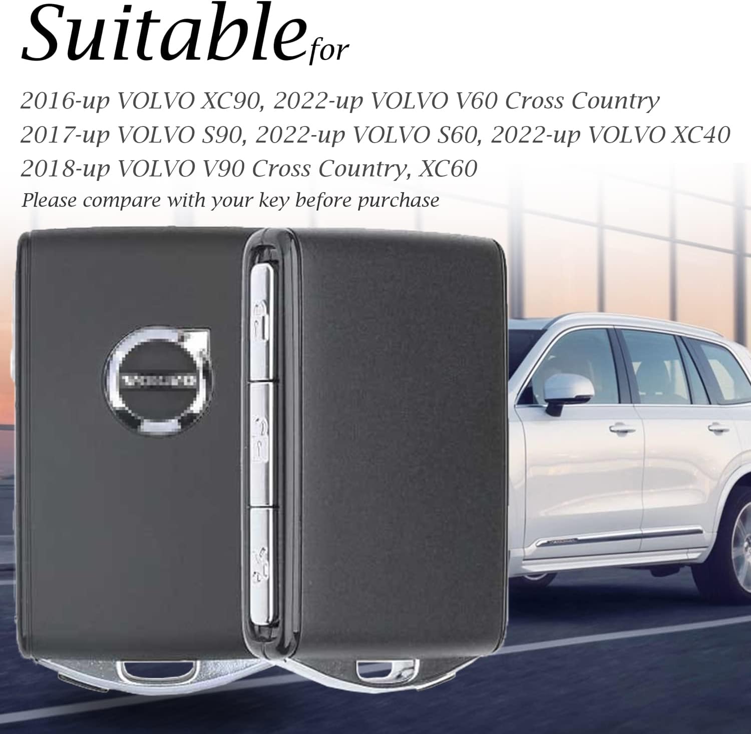 Vitodeco Funda de cuero genuino para llavero compatible con Volvo XC40, XC60, XC90, S90, S60, V60, V90 2019-2024 (4 botones, negro), Negro –