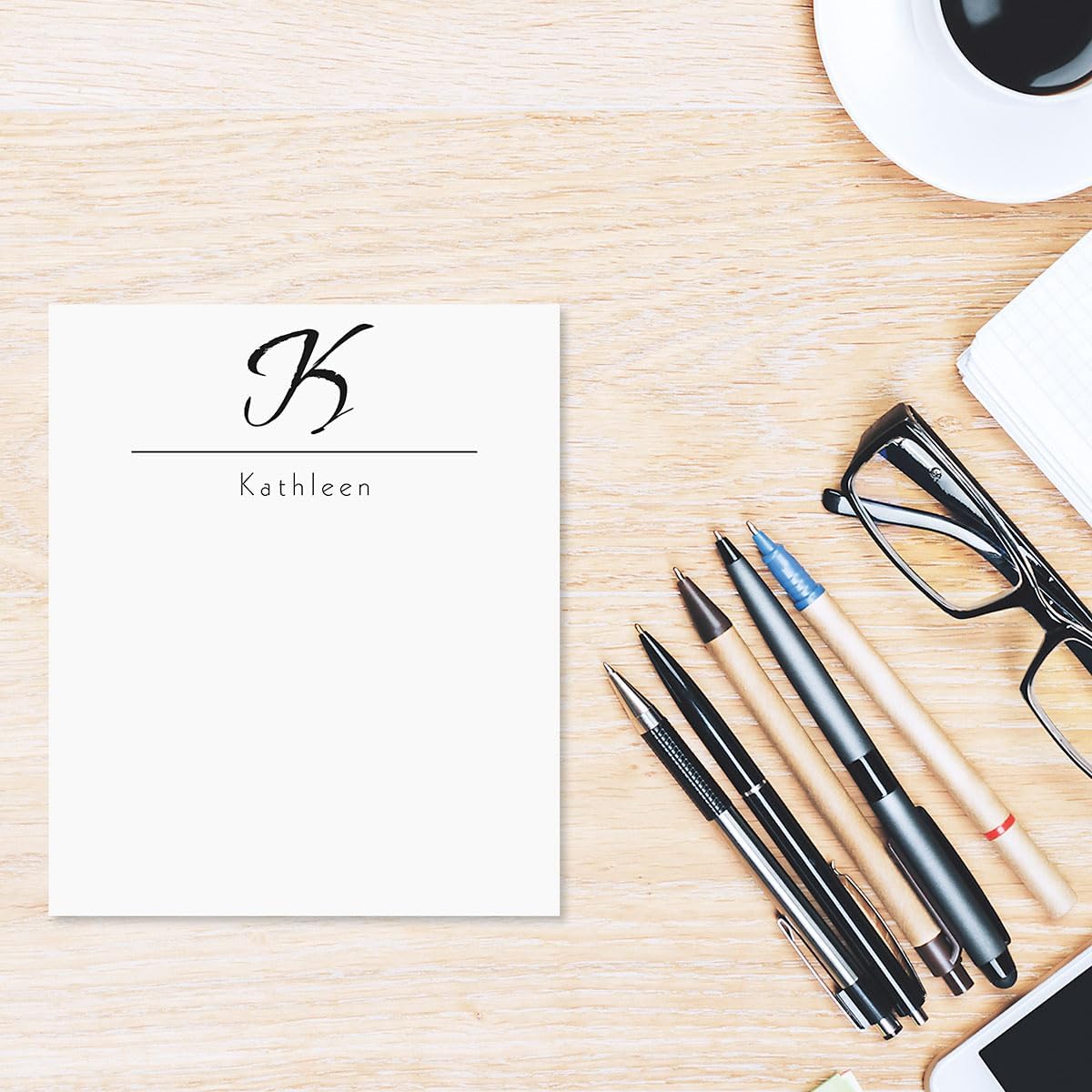 Current Juego de 4 bloc de notas personalizado con inicial, 100 hojas, varios tamaños, ideal para listas de compras, listas de comestibles y regalos