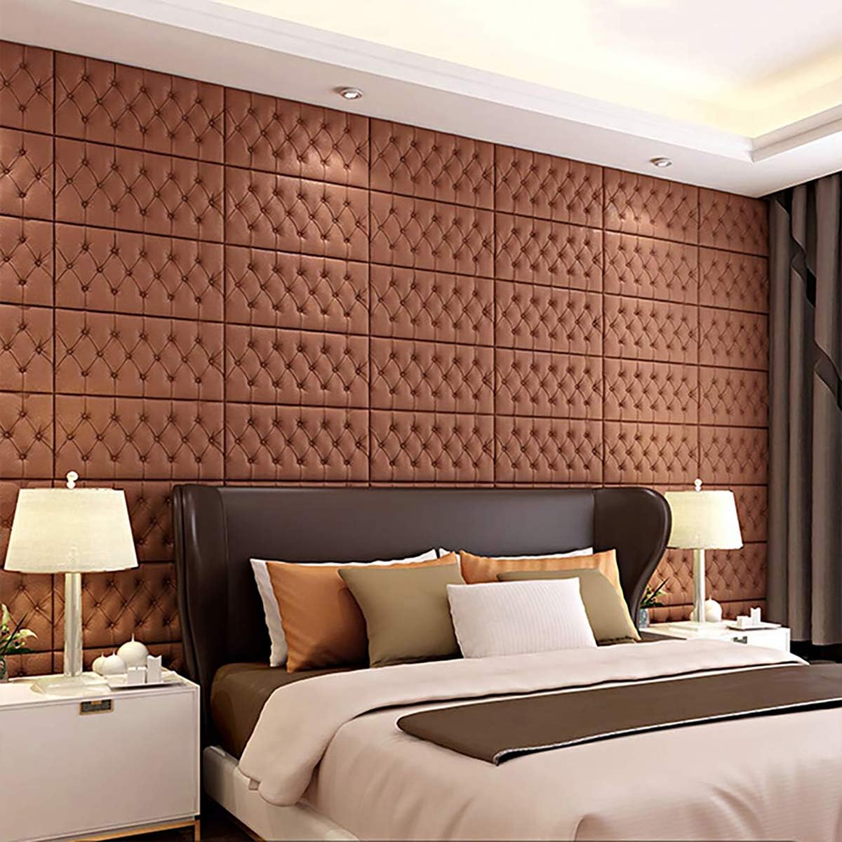 Panel de pared decorativo con revestimiento de cuero 3D de 23.6 x 11.8 pulgadas, a prueba de golpes, para despegar y pegar, cojín suave para paredes