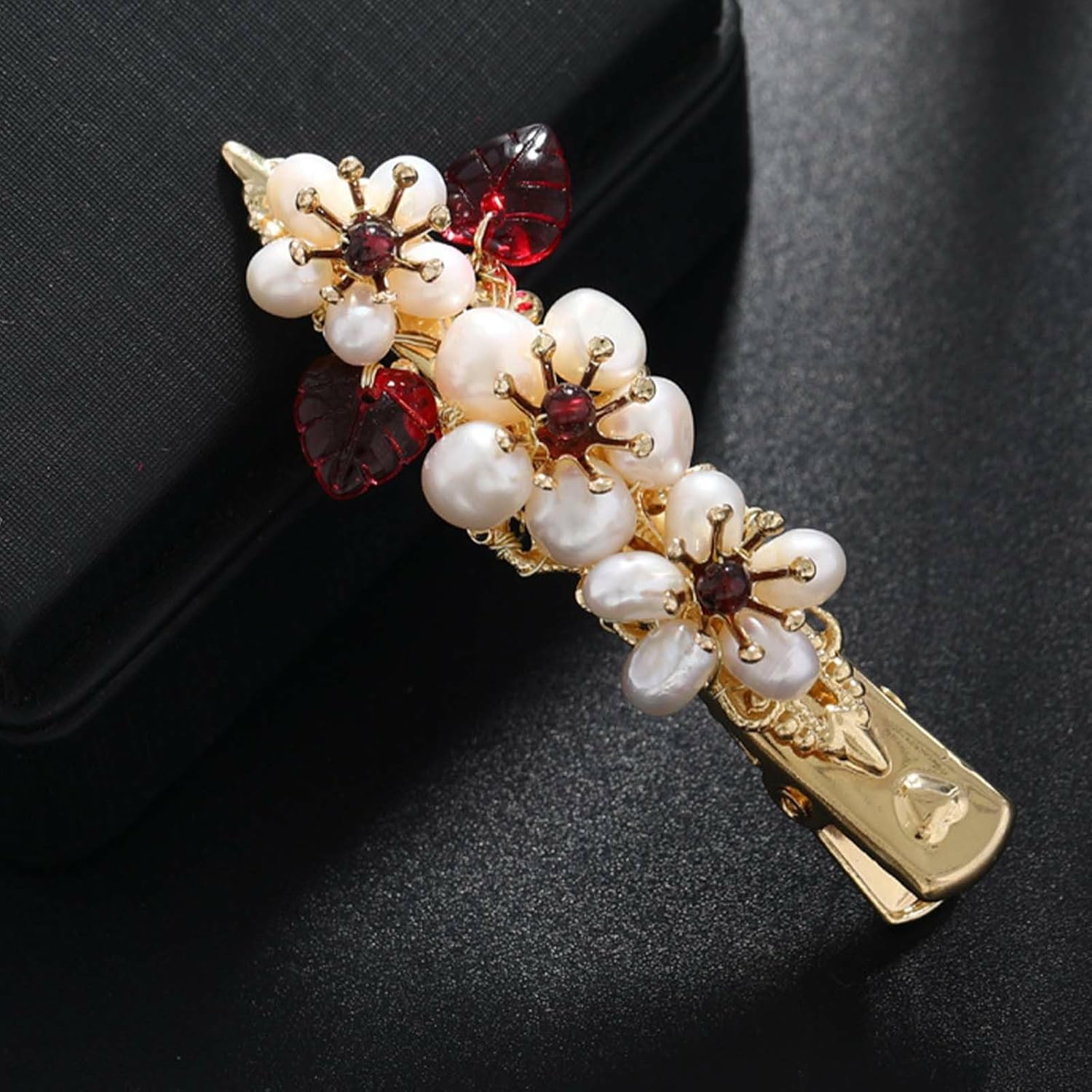 HETICA Pinza para el cabello para mujer, pinza de pelo de color esmalte de ónix rojo, perla y ciruela, diseño floral de moda para damas, accesorios