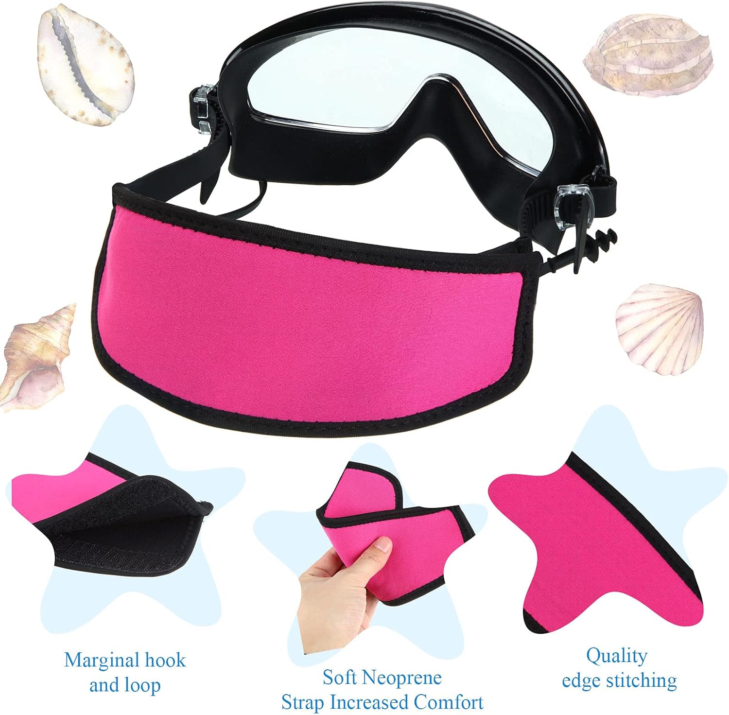Skylety 2 piezas de correa para máscara de buceo y natación con cierre de gancho y bucle, protector de cabello para máscaras de buceo y esnórquel