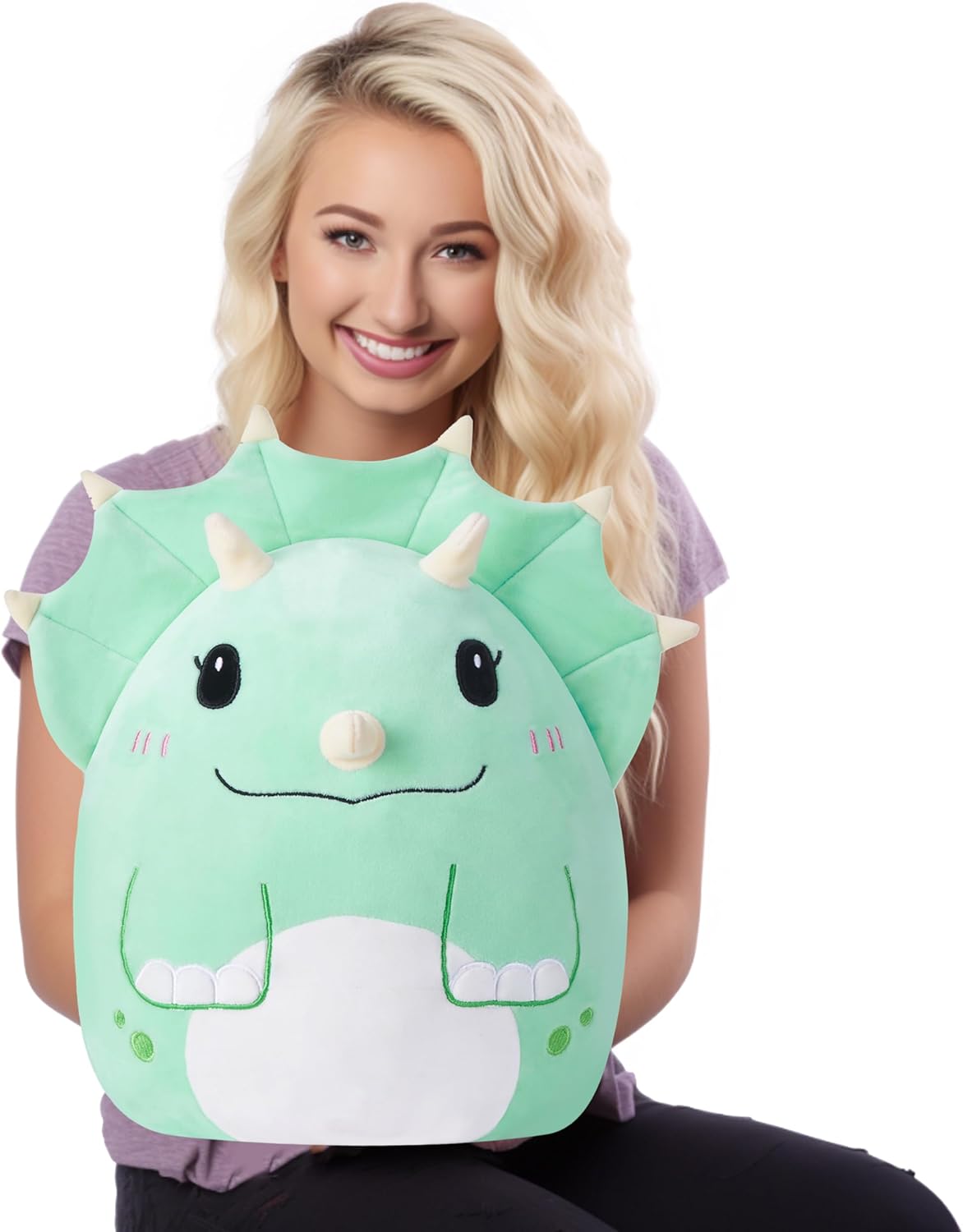 Almohada grande de peluche de dinosaurio Triceratops de peluche, tamaño grande, lindo y suave de 15 pulgadas, peluche Kawaii de gordo, regalo para