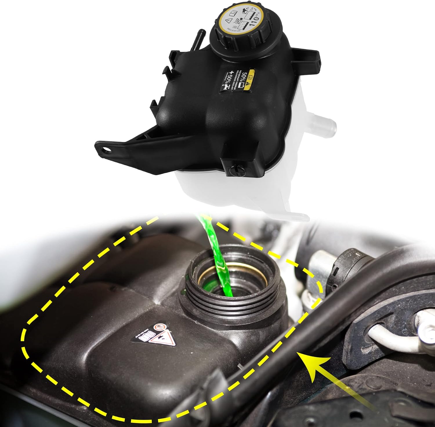 X AUTOHAUX 1 juego de depósito de tanque de botella de desbordamiento de líquido refrigerante con tapa para Ford Explorer 2011-2019 Taurus 2008-2019