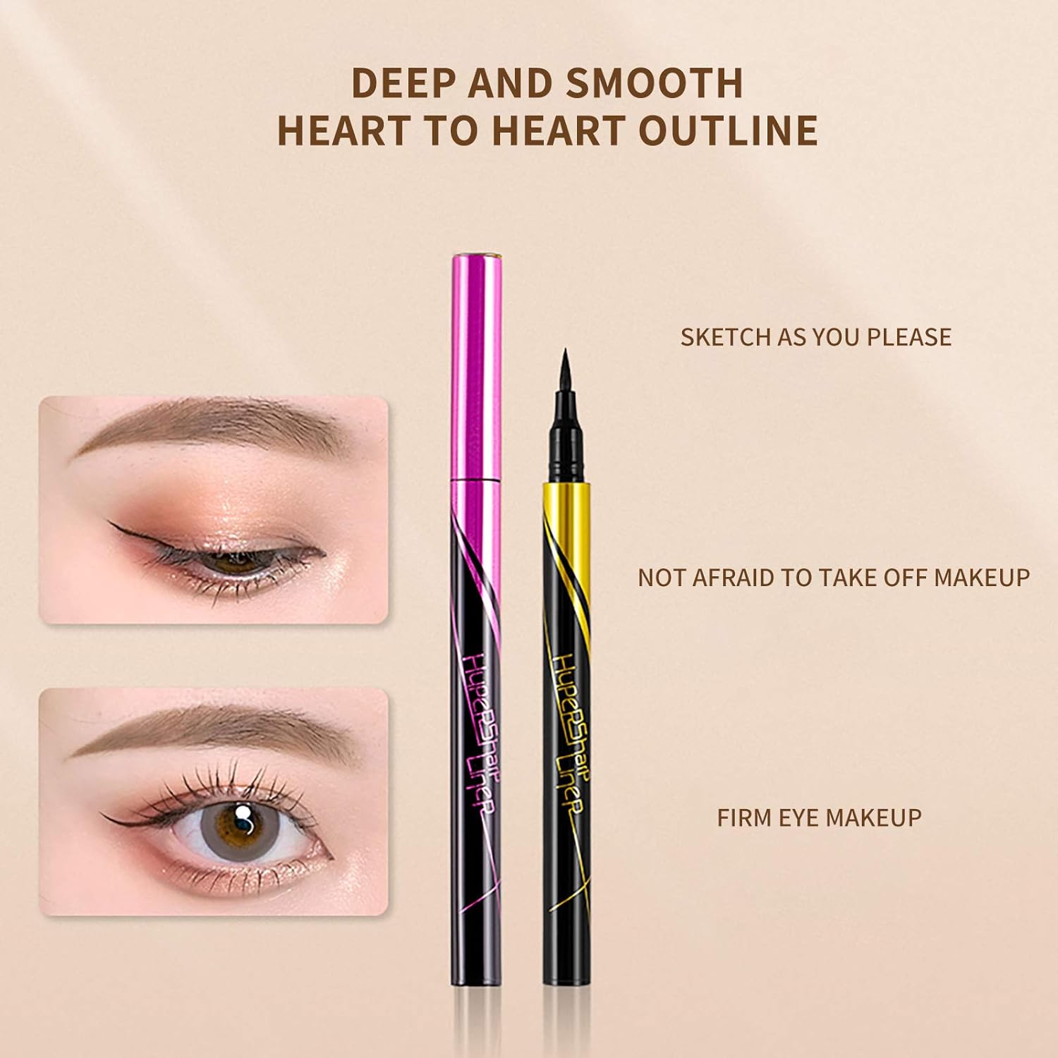 Delineador de ojos negro todo el día, impermeable y a prueba de manchas con punta de fieltro suave, delineador líquido de larga duración con acabado