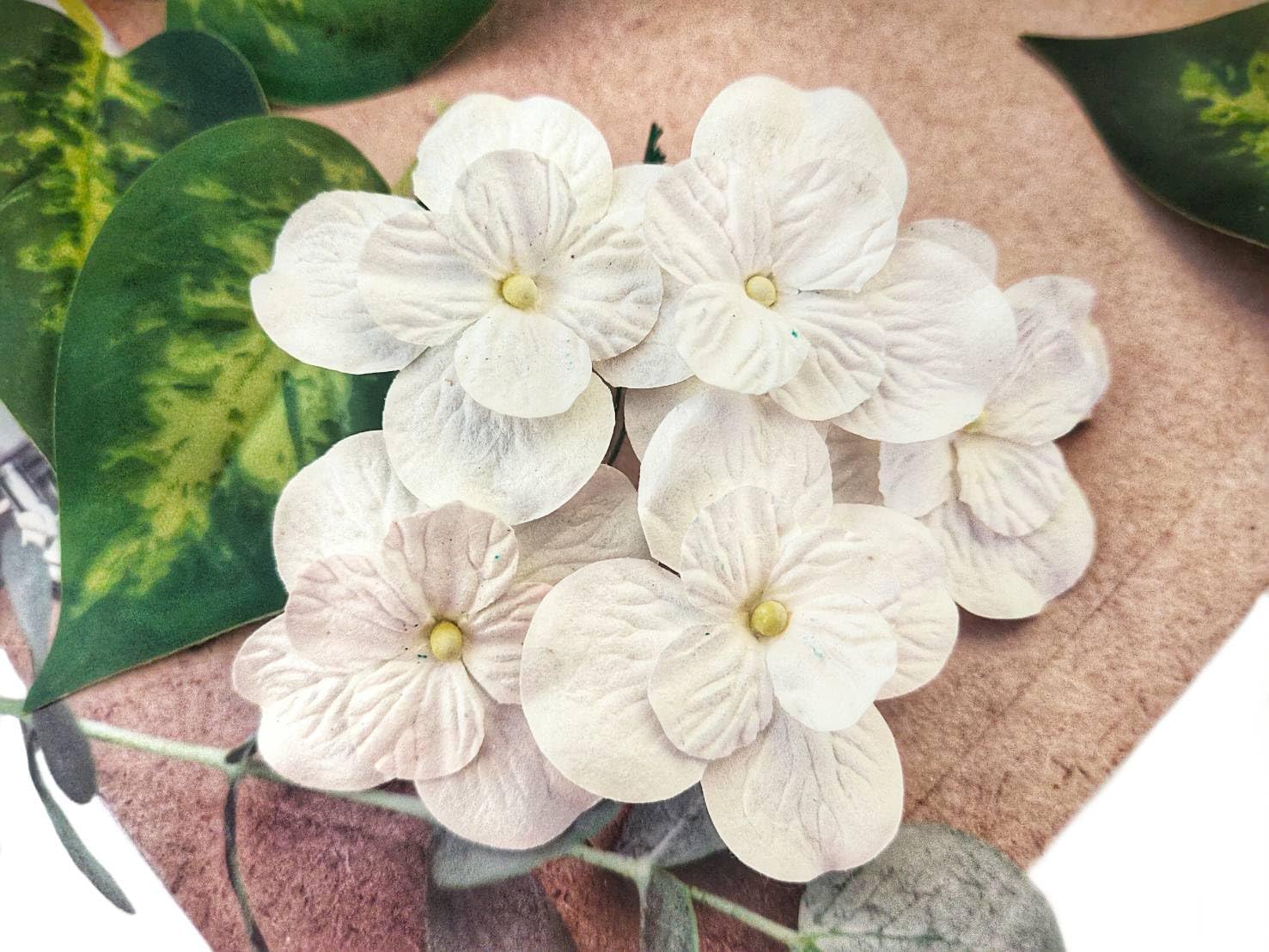 JAKAPAN Flores de hortensias de papel de morera, flores artificiales con tallos de alambre para bodas, fiestas, decoración del hogar, adornos de