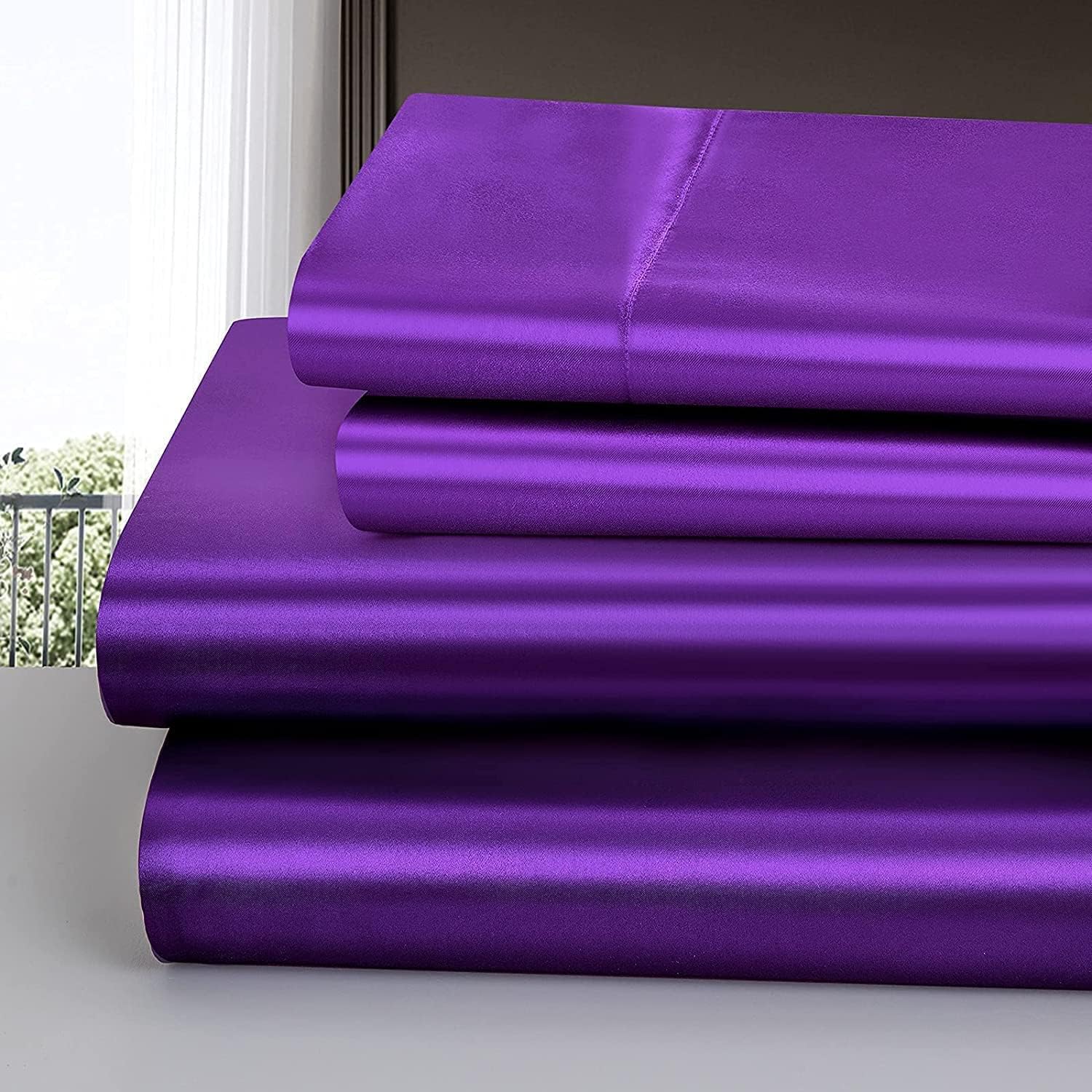 Homiest Juego de sábanas de satén de 5 piezas para cama ajustable, juego de ropa de cama de satén sedoso de lujo con bolsillo profundo, 2 sábanas