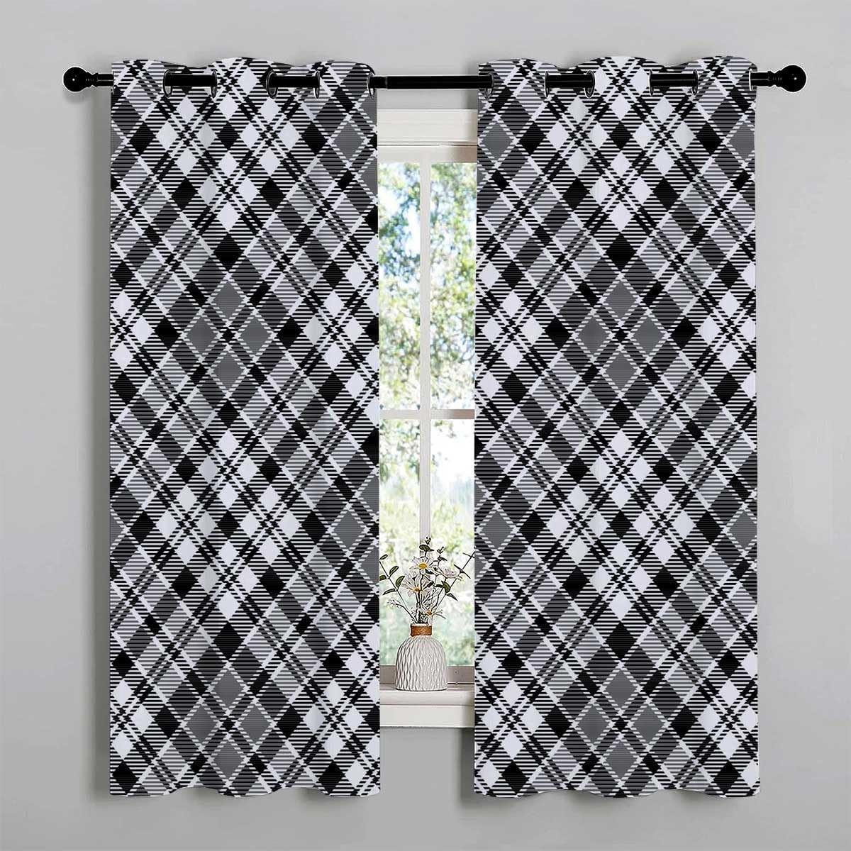 YANFENQI Cortinas para Habitacion Cortinas para Habitacion – Cortina opaca de privacidad a cuadros monocromáticos, cortinas bohemias de 55 pulgadas