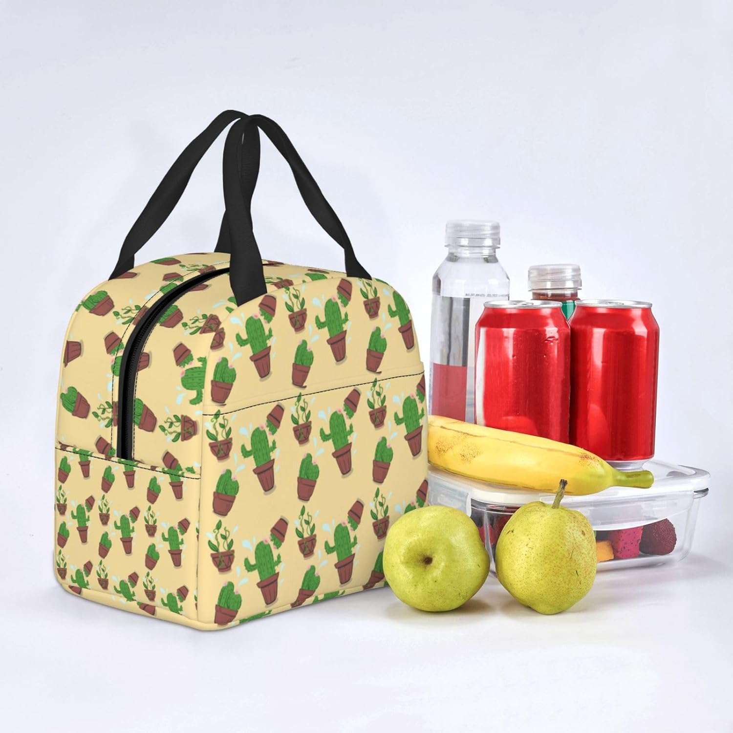 Lonchera con diseño de cactus para mujeres y hombres, con aislamiento, reutilizable, organizador de almuerzo, impermeable, bolsa de mano refrigerante