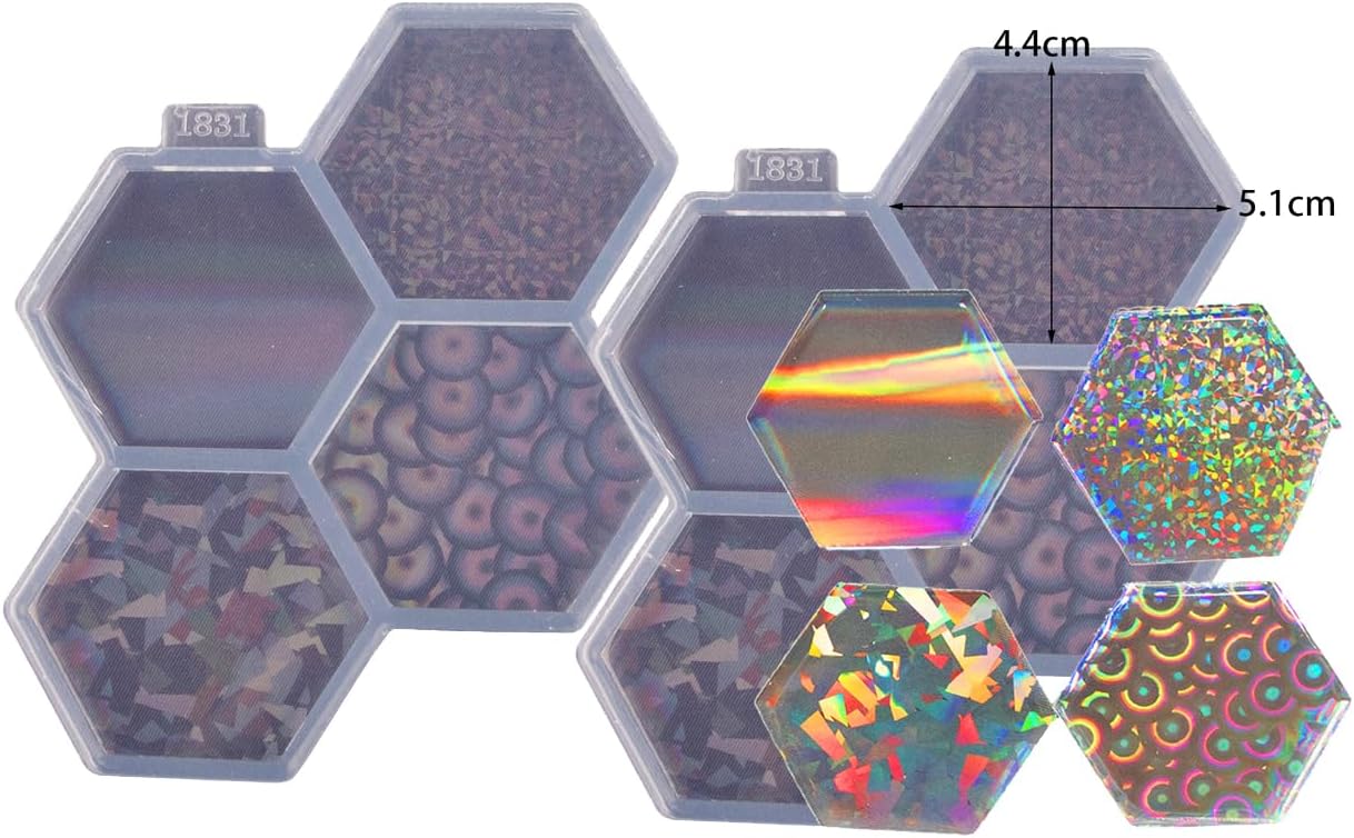 2 moldes de resina hexagonal de 1.7 pulgadas, molde de silicona epoxi para carrete de insignias, diseño holográfico de bricolaje
