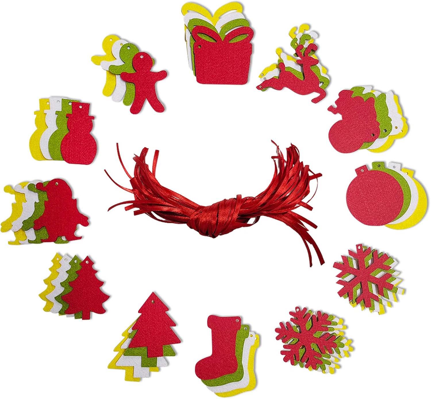 Jtnohx Formas de fieltro, kit de manualidades de 2.8 pulgadas con copos de nieve de fieltro, mini árbol de Navidad, muñeco de nieve, hombre de