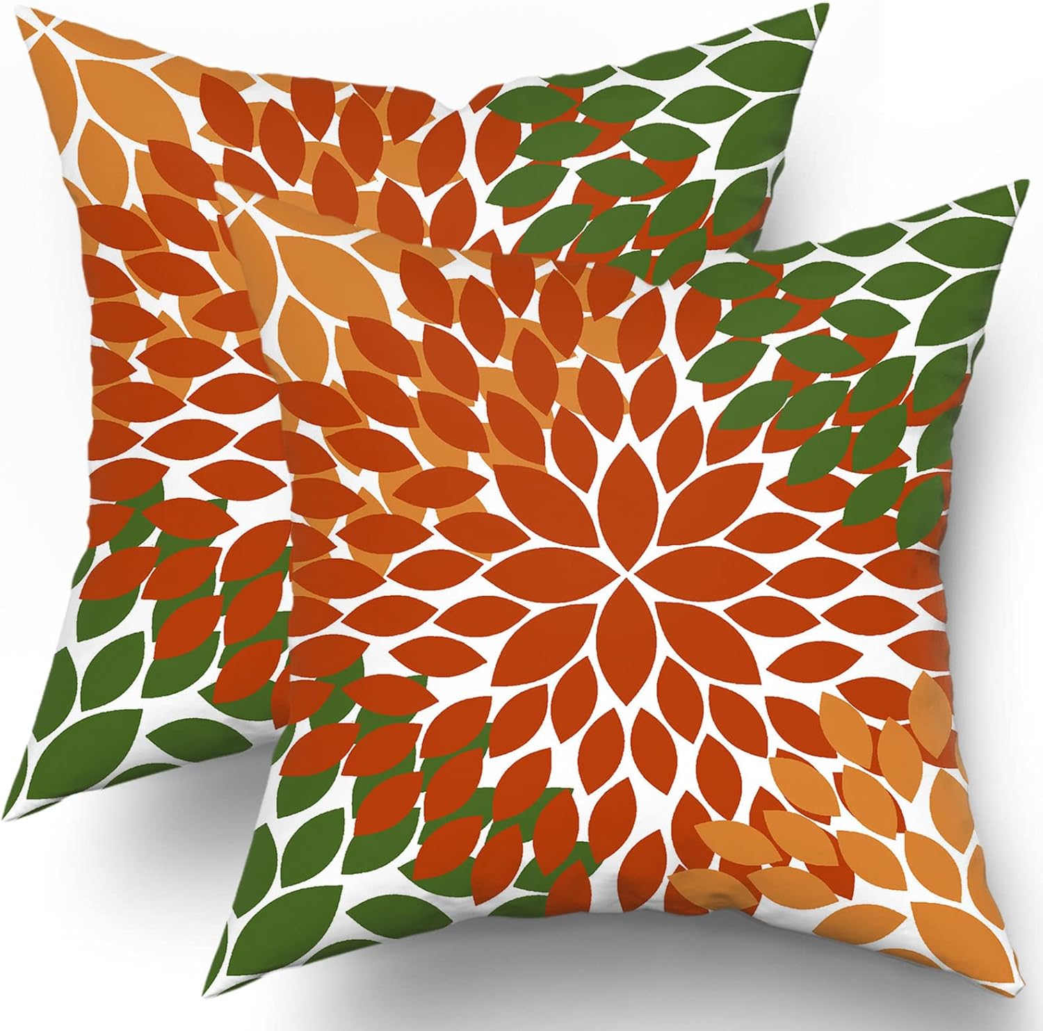Juego de 2 fundas de almohada de color verde salvia naranja de 18 x 18 pulgadas, flores de dalias, decoración de otoño, Acción de Gracias, otoño,