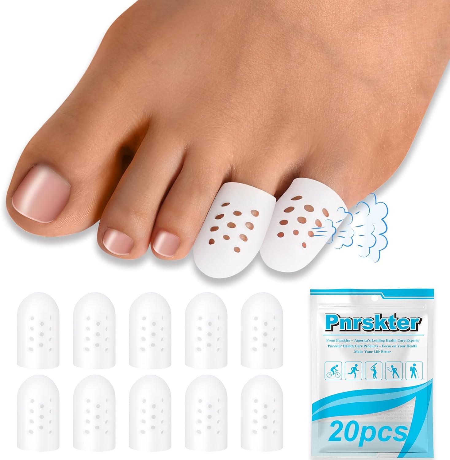 Protector de dedos de los pies, (20 unidades), transpirable, funda de gel para los dedos, ideal para ampollas, callos, dedos en martillo, pérdida de