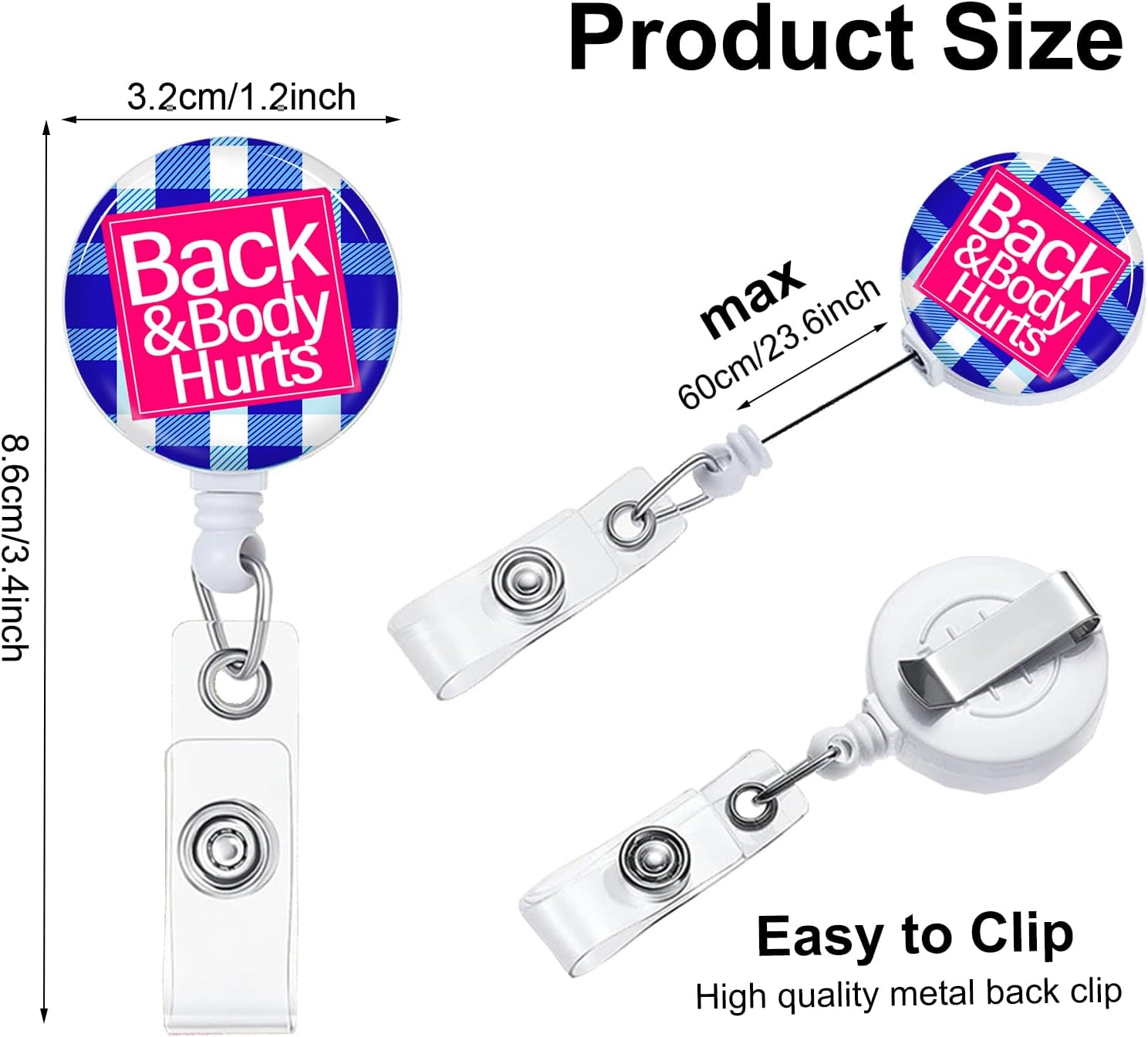 Carrete de insignia de Back & Body Hurts, divertidos carretes de insignias retráctiles, clip retráctil, soportes retráctiles para enfermeras,