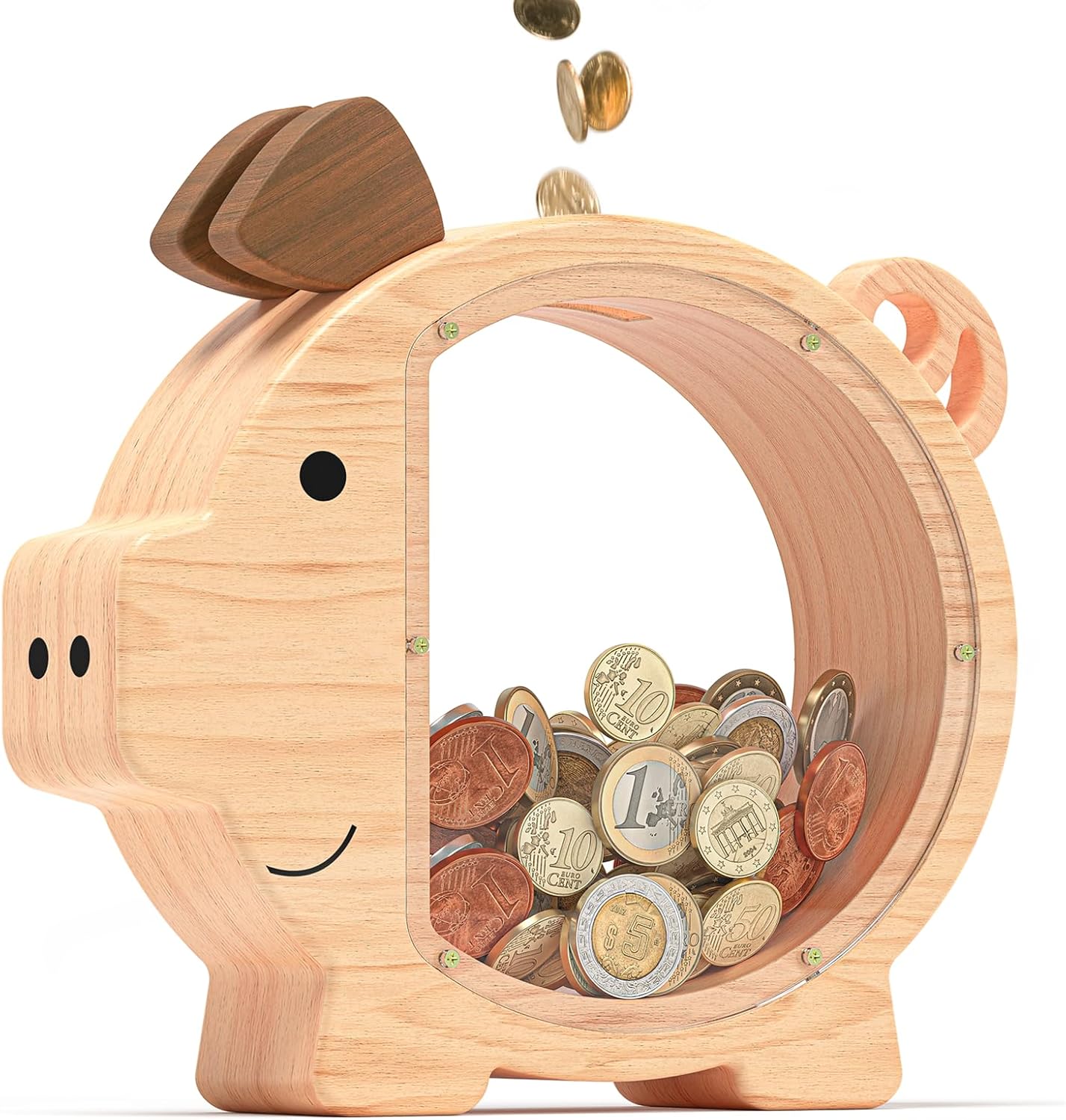 Summidate Alcancía de madera para niños, bonita caja de dinero para niños y niñas, banco de monedas de madera irrompible, tarro de dinero de ahorro