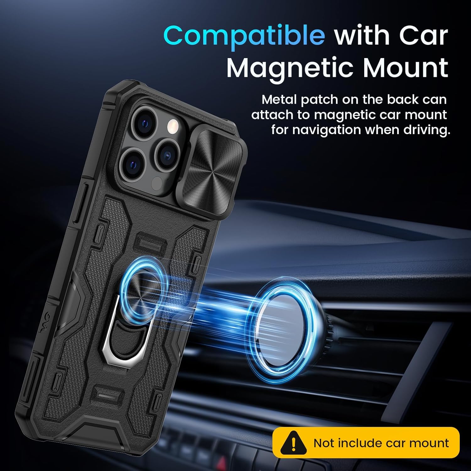 Caka Funda para iPhone 15 Pro Max, 15 Pro Max con soporte de metal y cubierta de cámara con soporte de anillo giratorio de 360 integrado, funda
