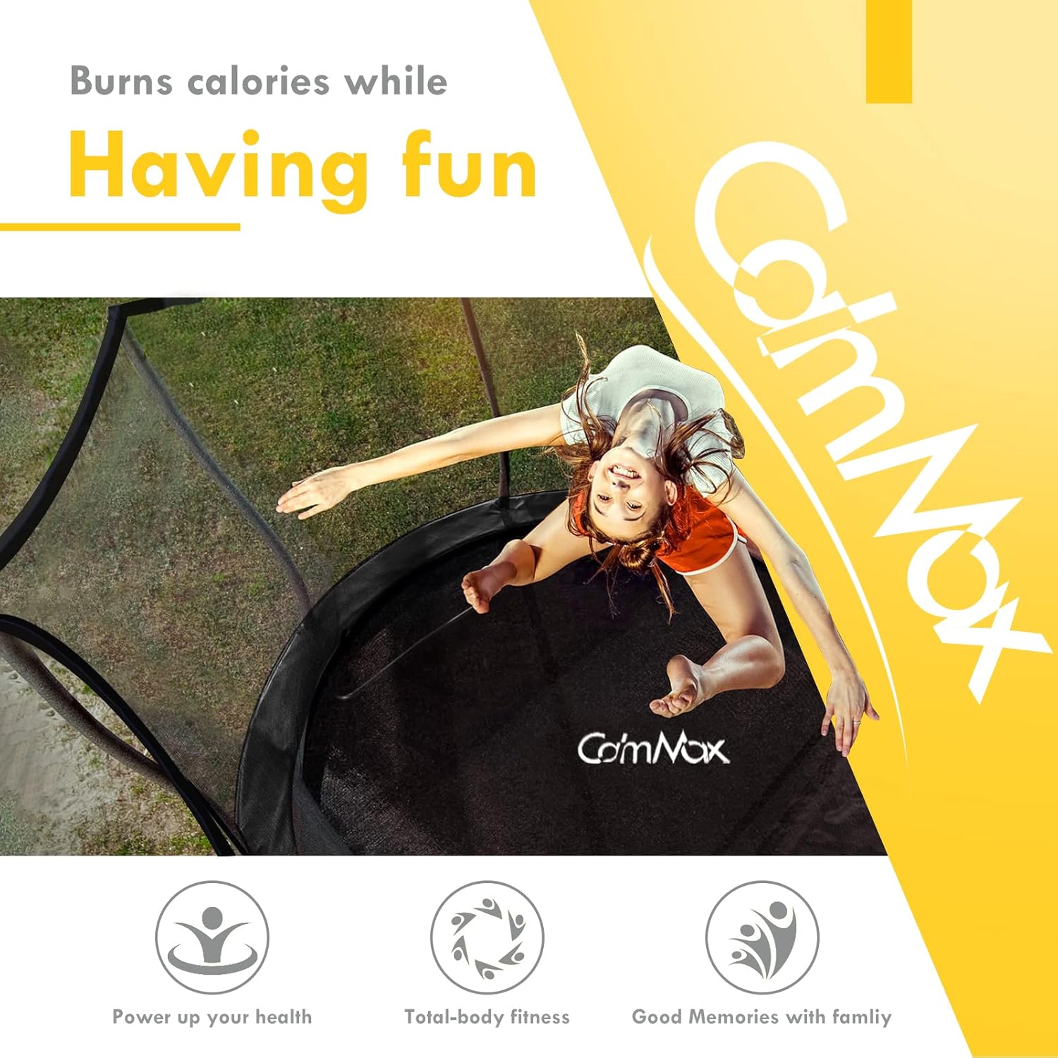 CalmMax Trampolín de 10 pies, 12 pies, 14 pies, 15 pies, 16 pies, con cerramiento, trampolines recreativos con escalera, aprobación ASTM, trampolín