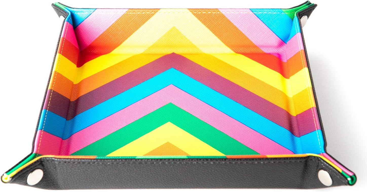 FanRoll de Metallic Dice Games – Bandeja plegable para dados con respaldo de piel sintética arco iris de cuero, juego de rol, accesorios de dados