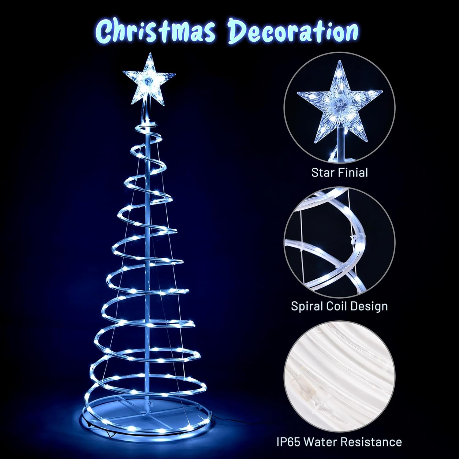 Juego de 3 luces LED en espiral para árbol de 6 pies, 4 pies, 3 pies, decoración navideña alimentada por USB