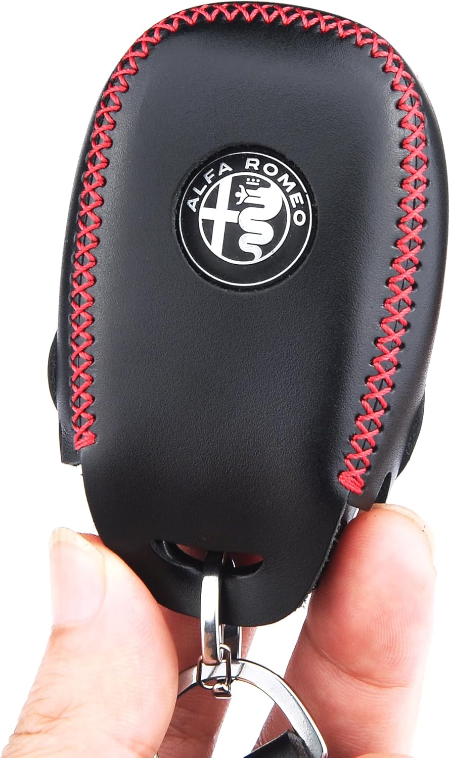 Funda para llavero de piel italiana auténtica a prueba de huellas dactilares compatible con Alfa Romeo Giulia Stelvio 4C Spider