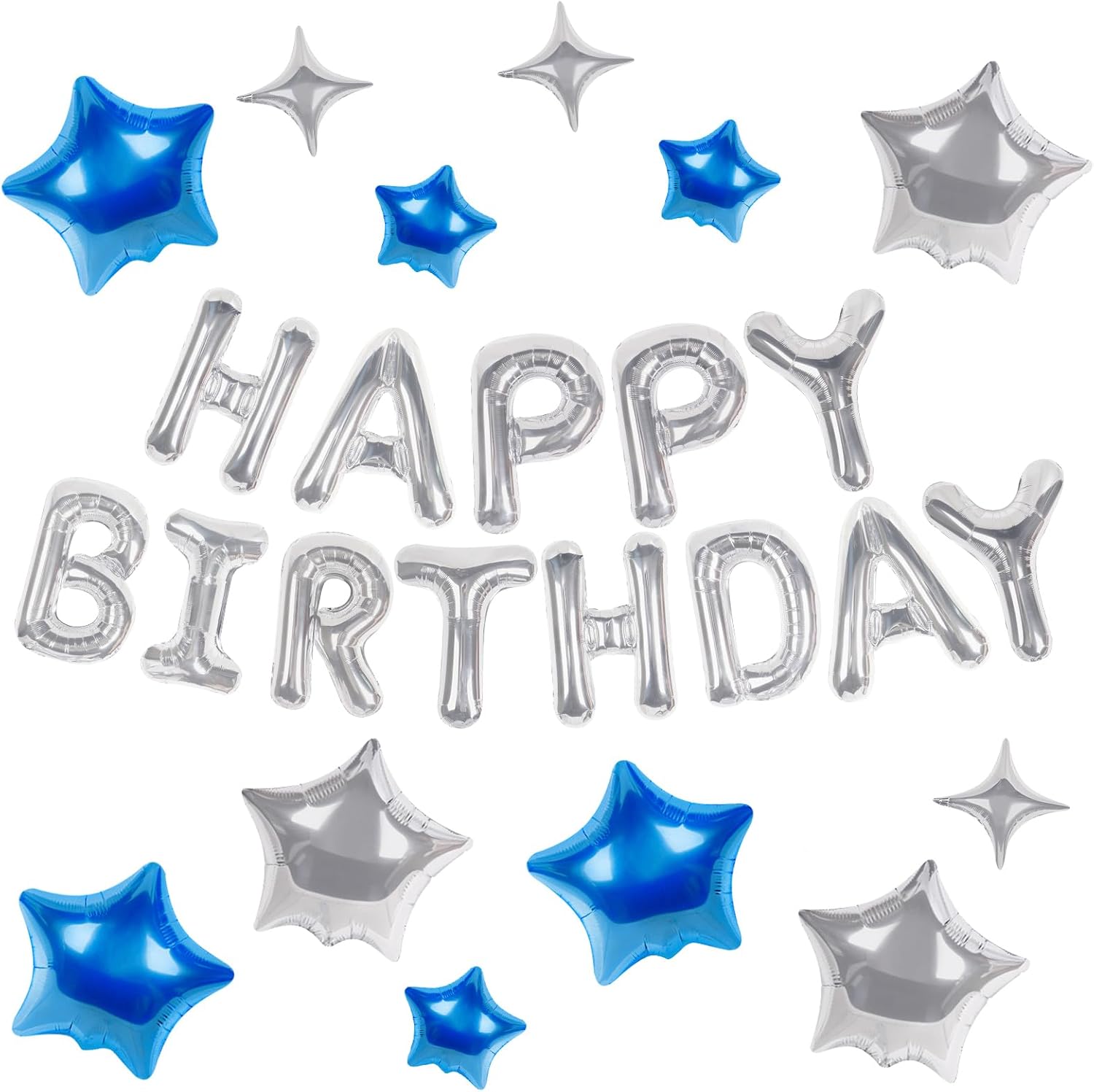 Cartel de feliz cumpleaños, 13 letras de papel de aluminio de Mylar de 16 pulgadas con 12 globos de estrella, decoraciones de fiesta de cumpleaños