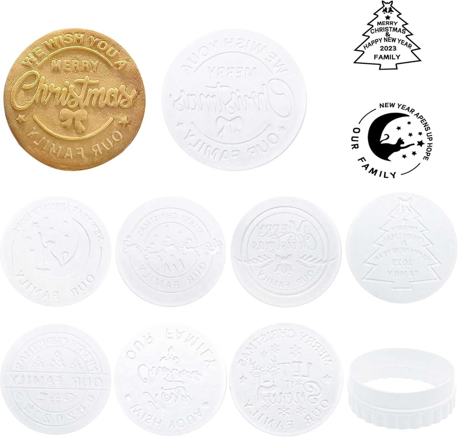 8 moldes para galletas de Navidad 2023 con tu nombre, cortadores de galletas de Navidad, diseño elevado en 3D, sello para hornear Feliz Navidad.