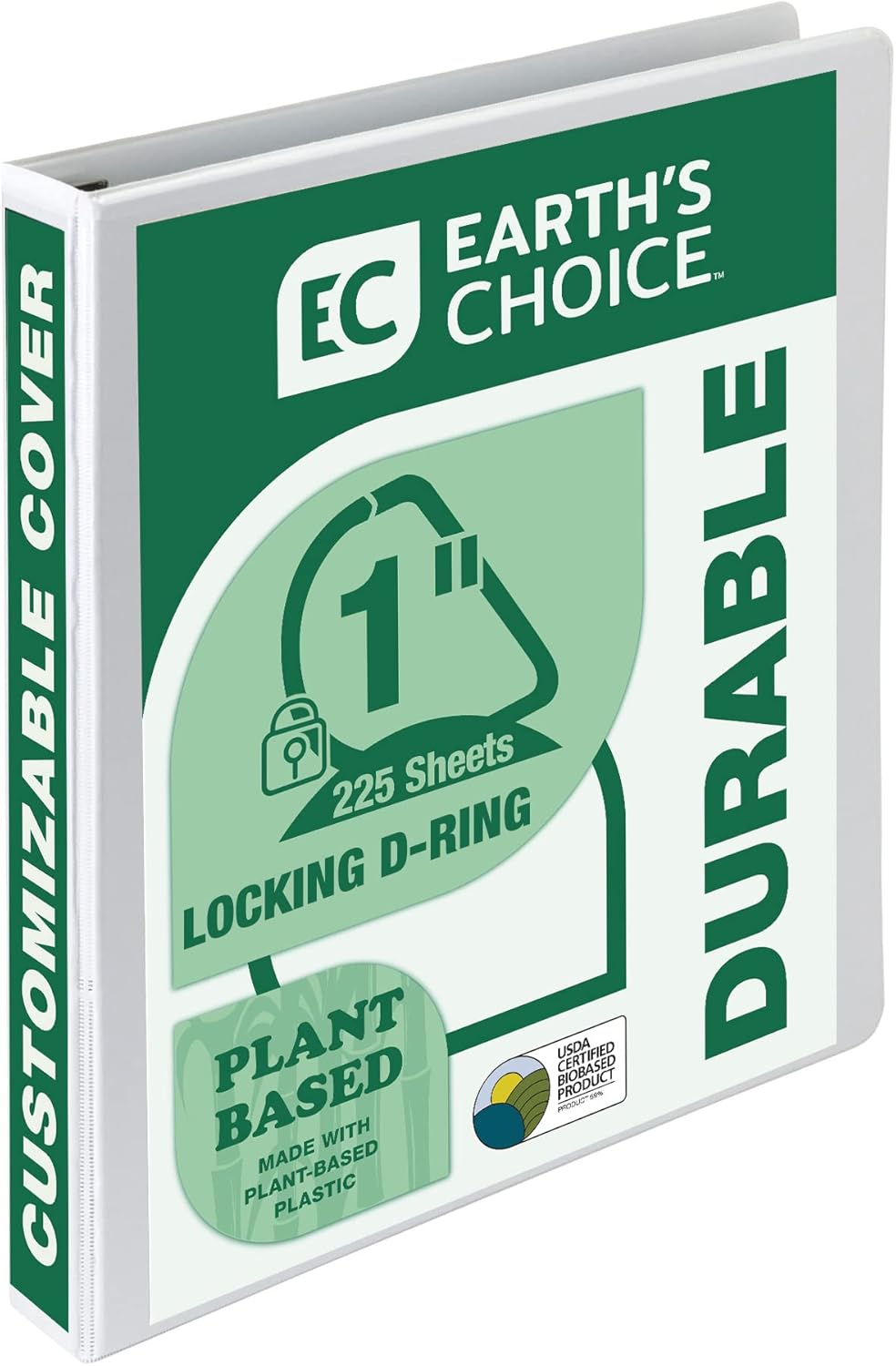 Samsill Earth’s Choice Carpeta a base de plantas resistente con 3 anillos en D de 1 pulgada con bloqueo de un solo toque, a base de plantas