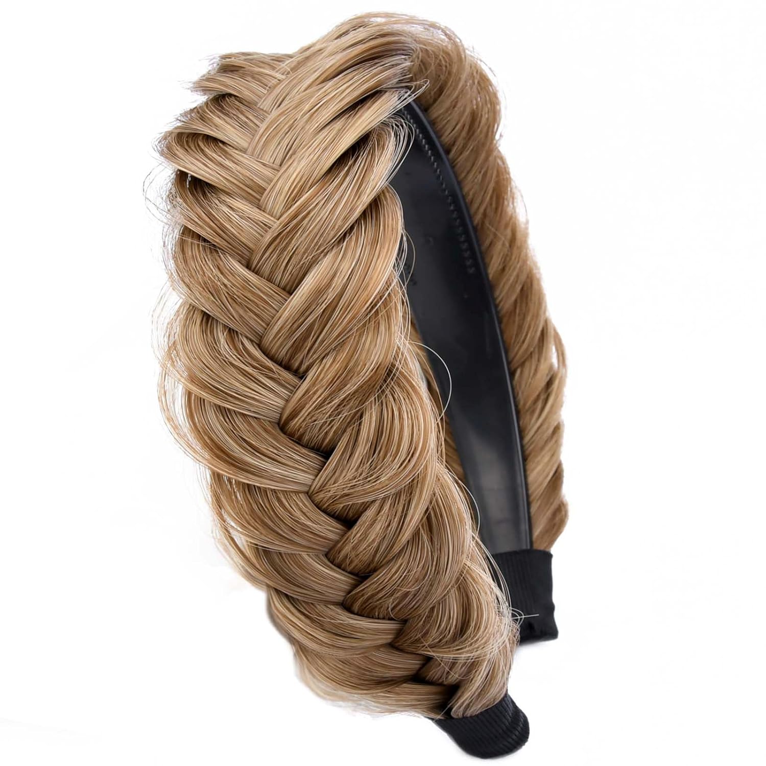DIGUAN Diadema trenzada ancha y desordenada con dientes, diadema de pelo sintético trenzado de alta elasticidad, cola de pez gruesa, banda trenzada