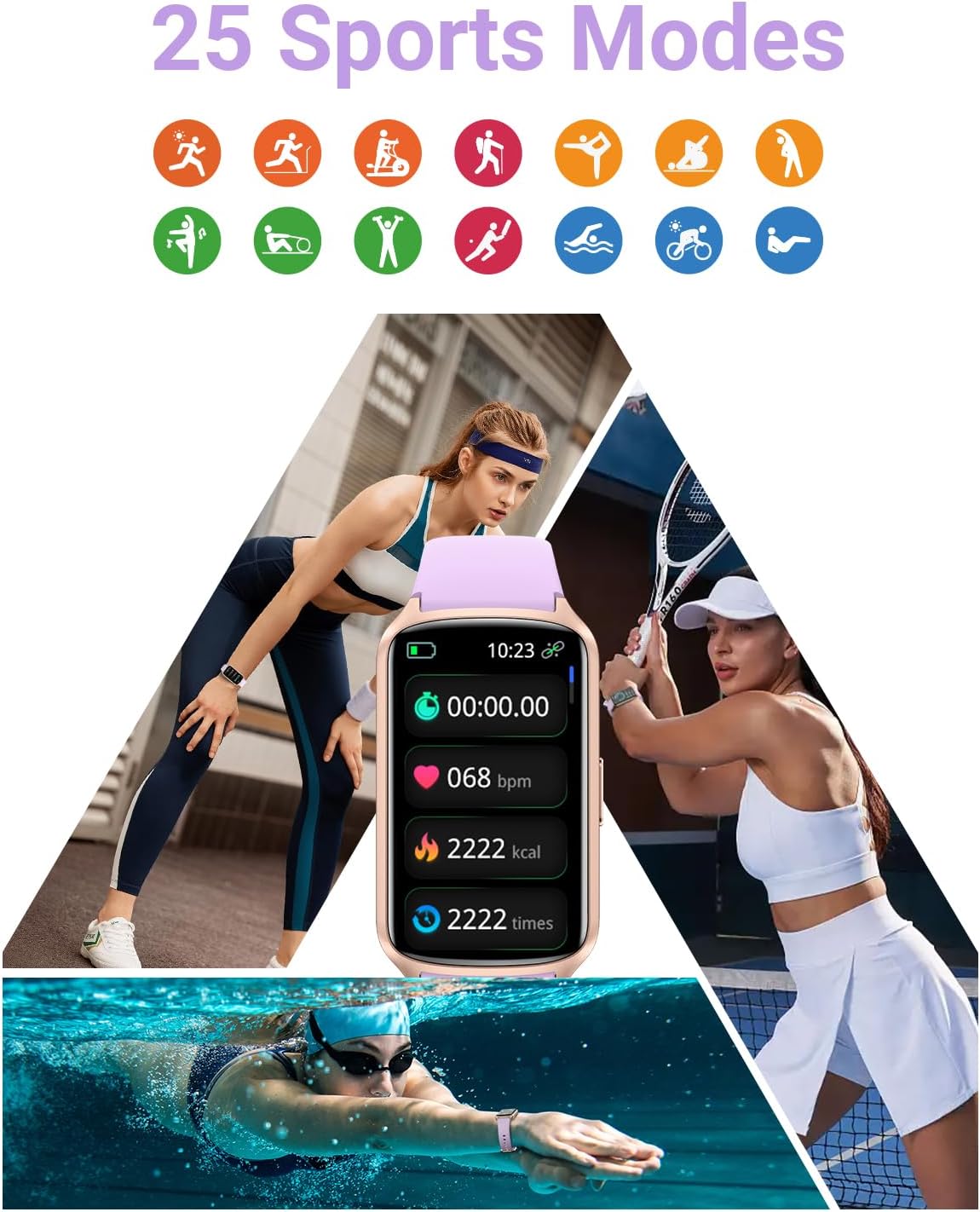Rastreador de fitness con frecuencia cardíaca 247, oxígeno en sangre, presión arterial, rastreador de sueño, rastreador de actividad impermeable