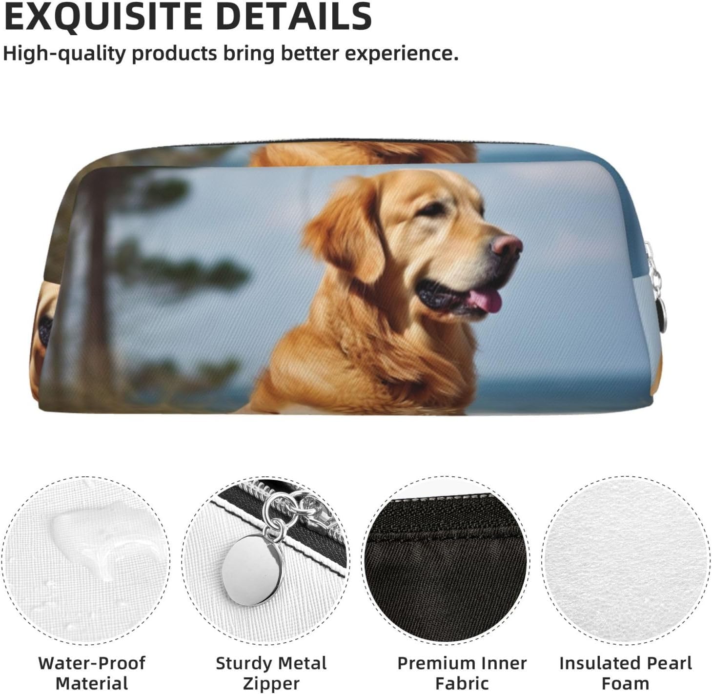 Golden Retriever – Estuche portátil para lápices de viaje, bolsa de maquillaje, bolsa organizadora para suministros de oficina, viajes